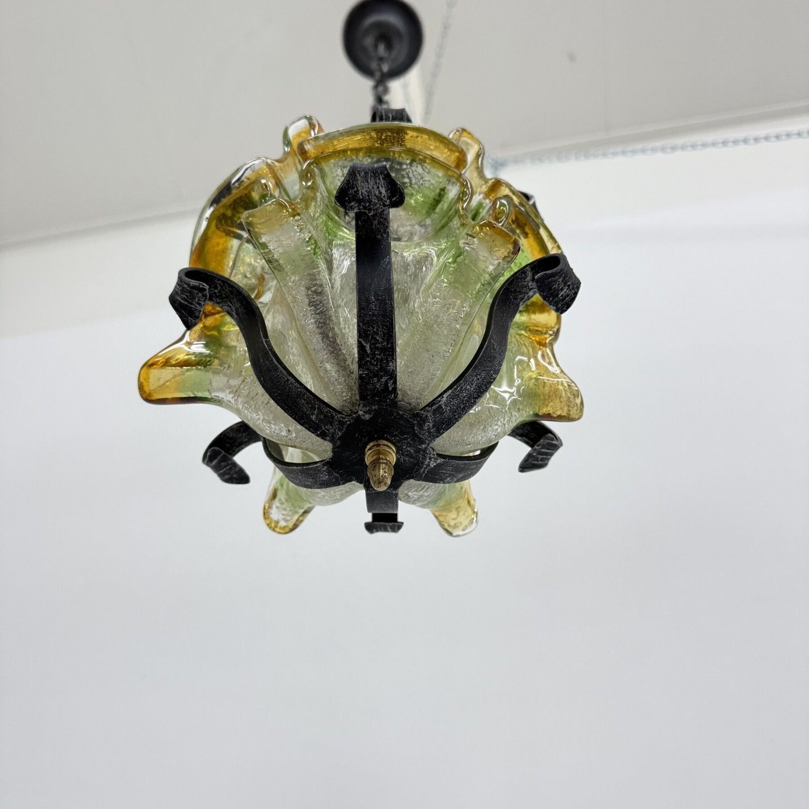 photo vintage Brutalist Glass And Iron Hanging Lamp , 1970s Hanging Lamp 1970s/