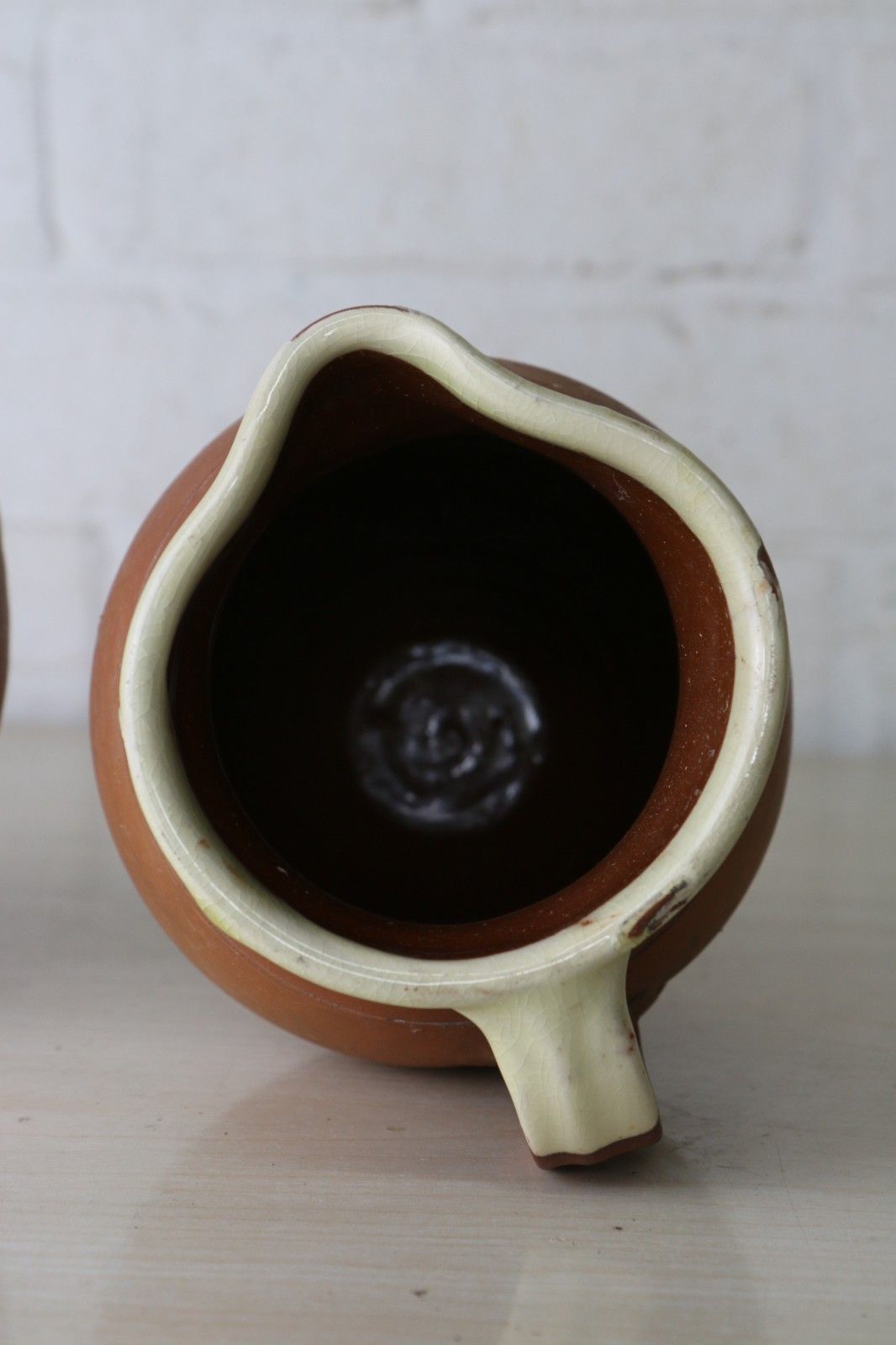 Two Antique 19th Century Jugs Terracotta Slip Glazed Internally With A Cream Rim photo buy