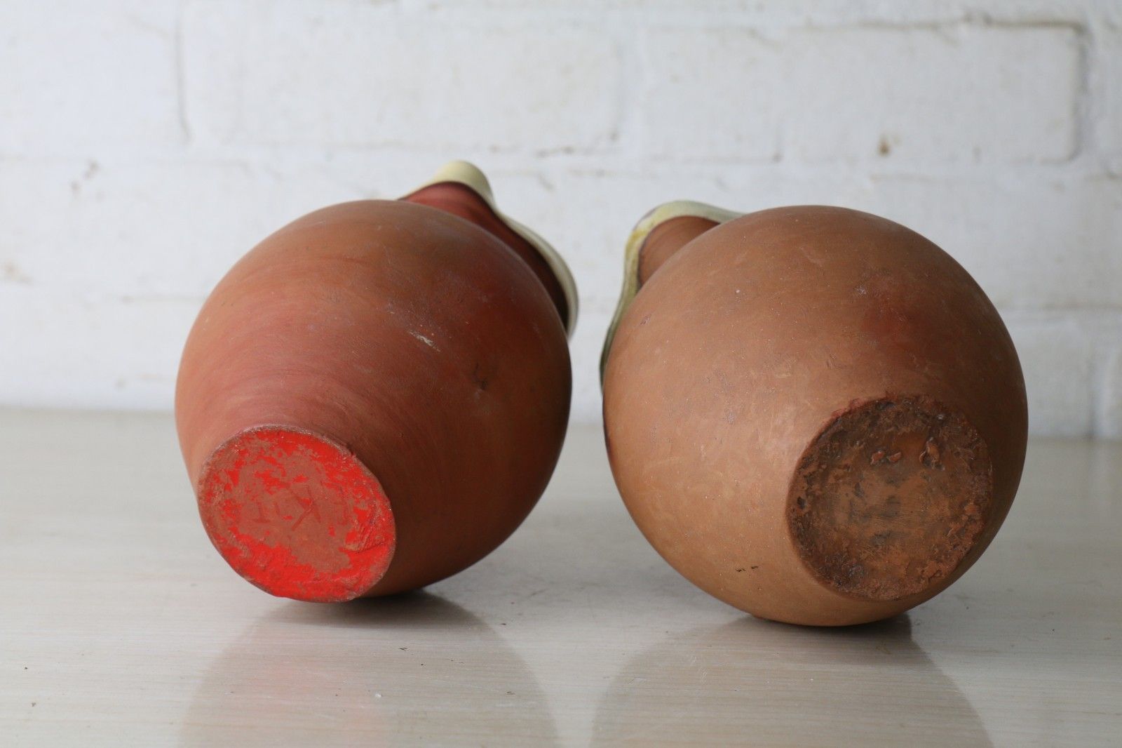 photo furniture Two Antique 19th Century Jugs Terracotta Slip Glazed Internally With A Cream Rim