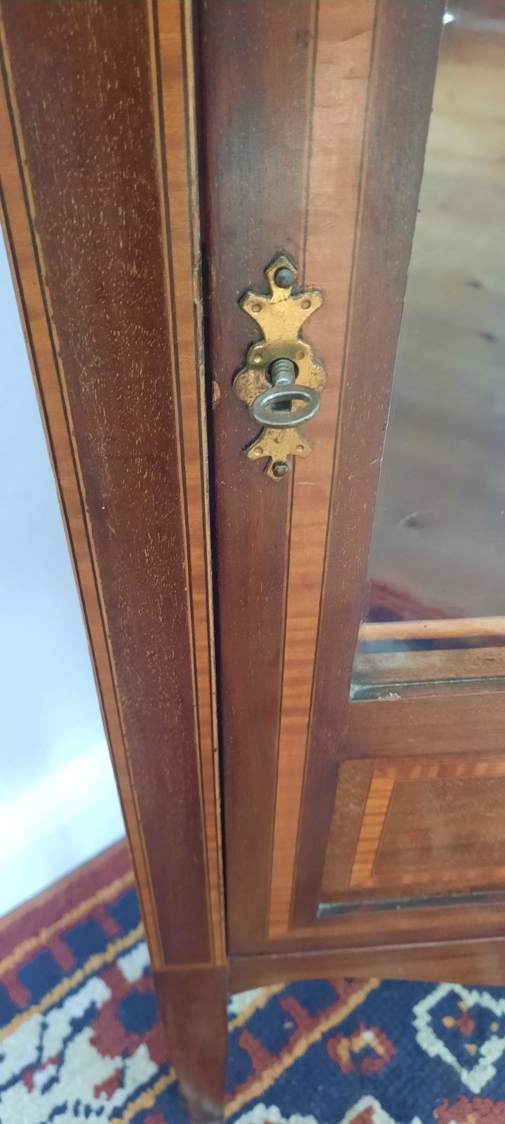 Antique Edwardian Mahogany Inlaid Glazed Display Cabinet With Key photo buy