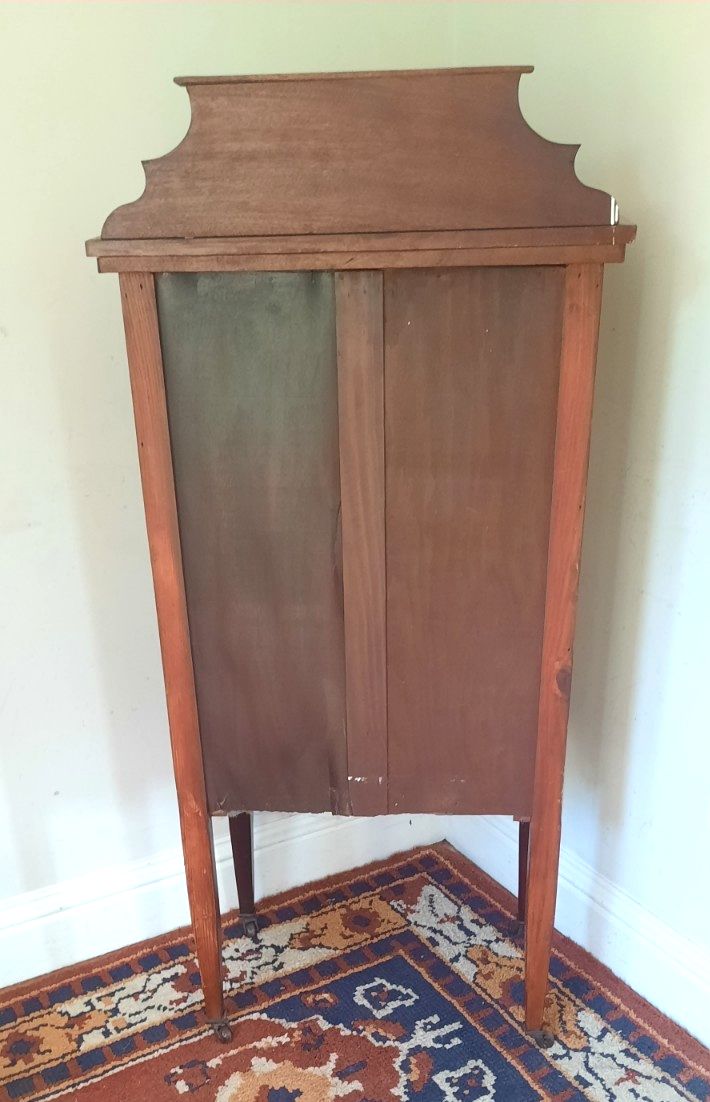 Furniture Antique Edwardian Mahogany Inlaid Glazed Display Cabinet With Key photo