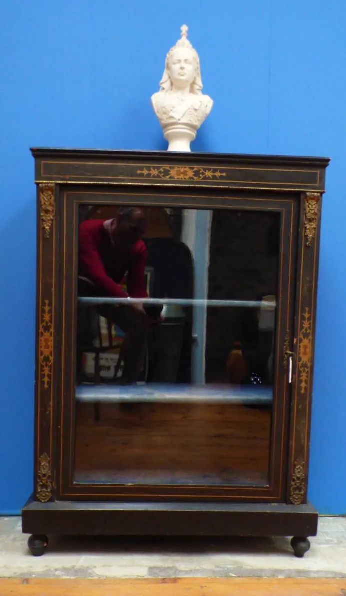 Victorian Ebonised Pier Display Glazed Cabinet Ornate Details Uk Delivery