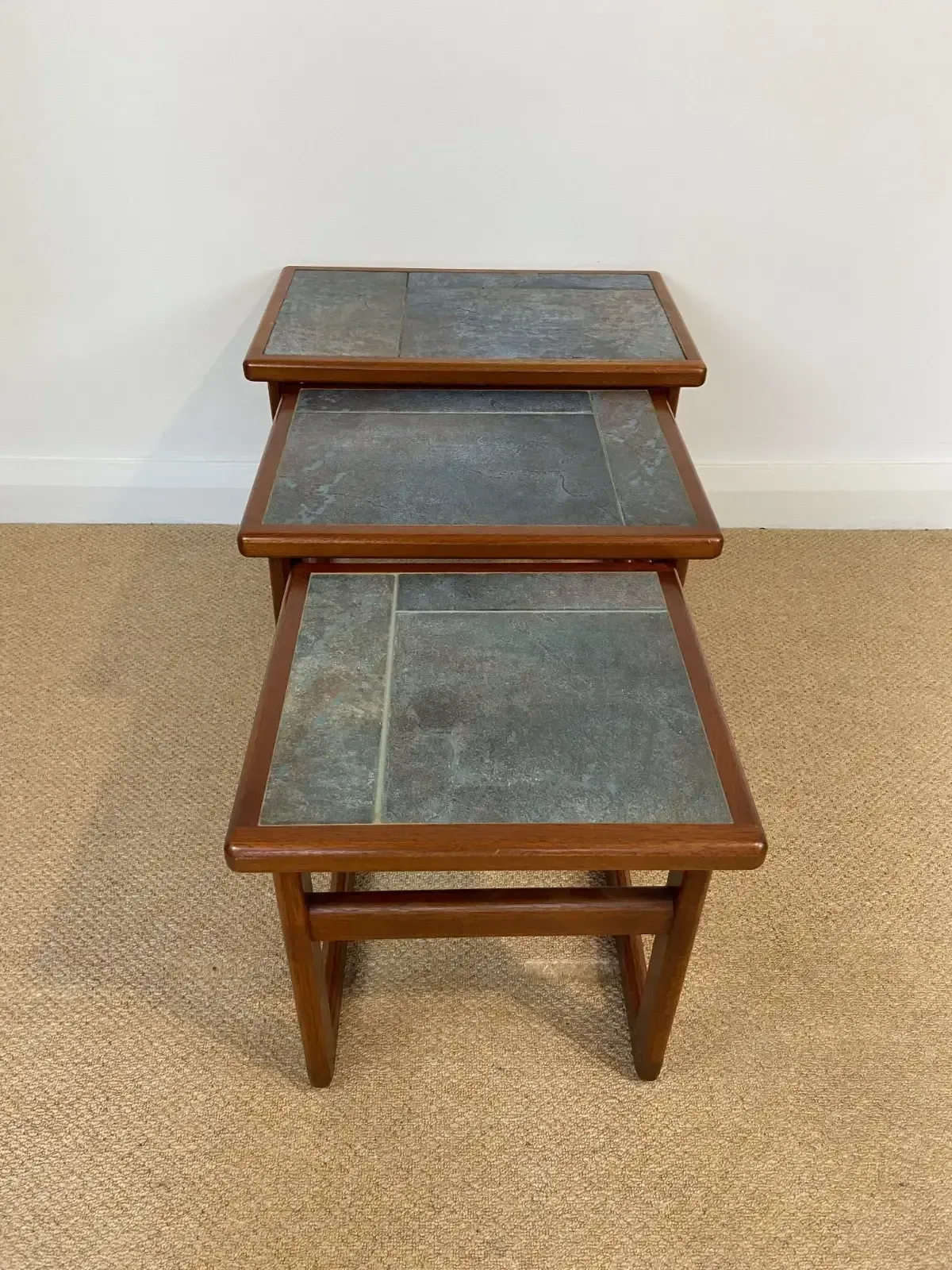 Mid Century Danish Tiled Top Nest Of Coffee/Side Tables photo Furniture