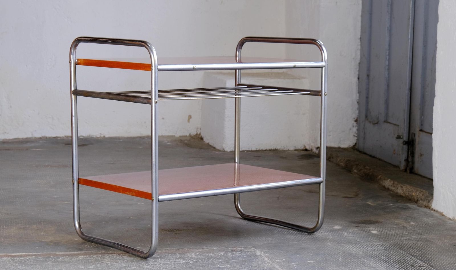 Bauhaus Side Table / Art Deco Shelf Made Of Steel Tubes photo for sale