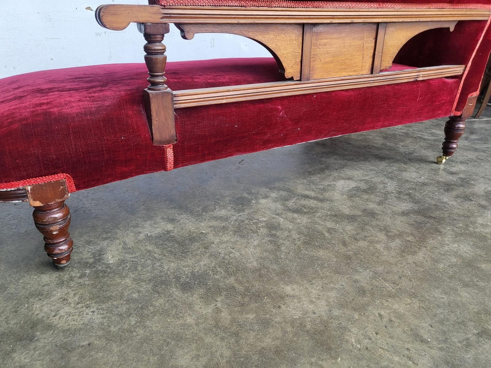 photo for sale Antique Victorian Red Chaise Longue Sofa Turned Legs Castors