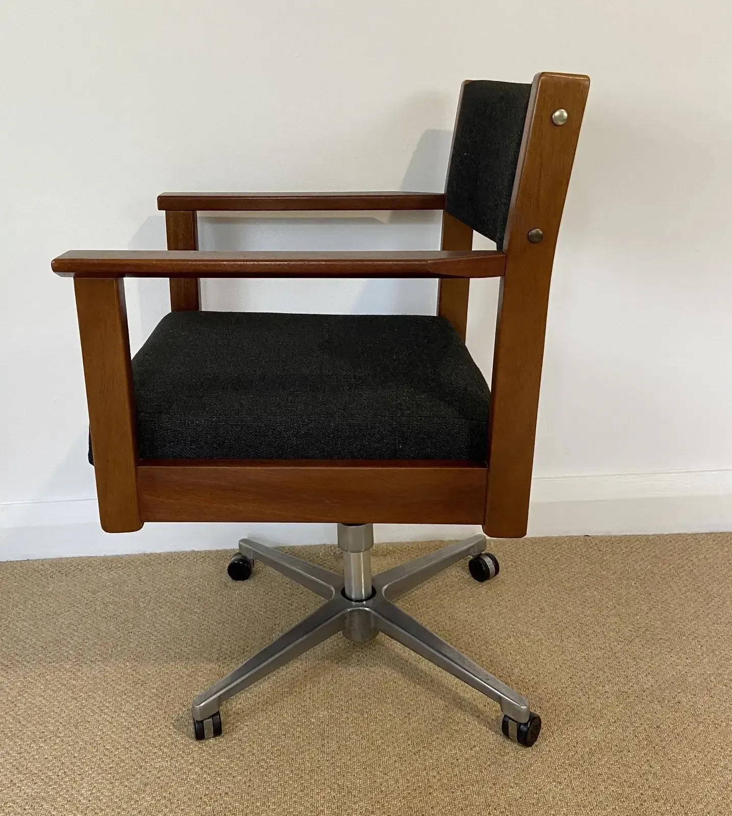 Mid Century Teak Height Adjustable Swivel Office Chair By Doerner Of Canada photo Furniture