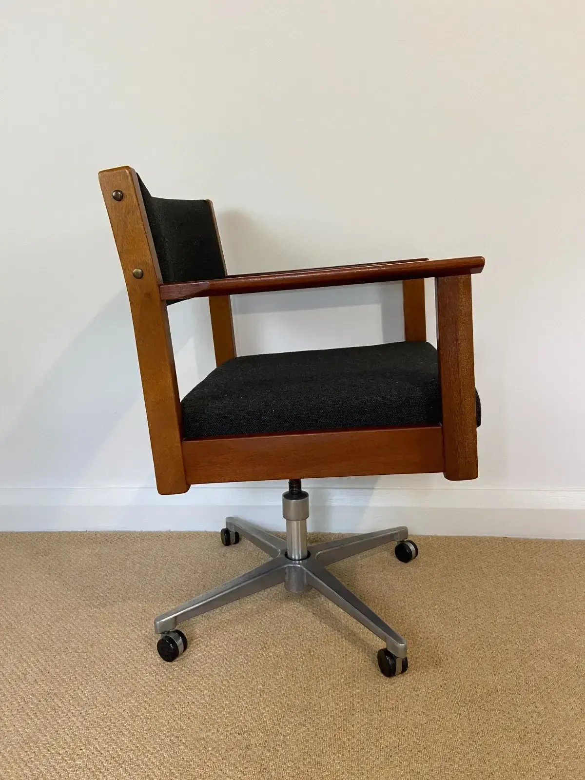 Mid Century Teak Height Adjustable Swivel Office Chair By Doerner Of Canada photo 145.0