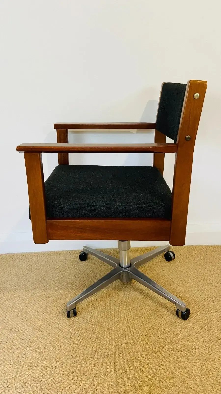 Mid Century Teak Height Adjustable Swivel Office Chair By Doerner Of Canada photo vinterior