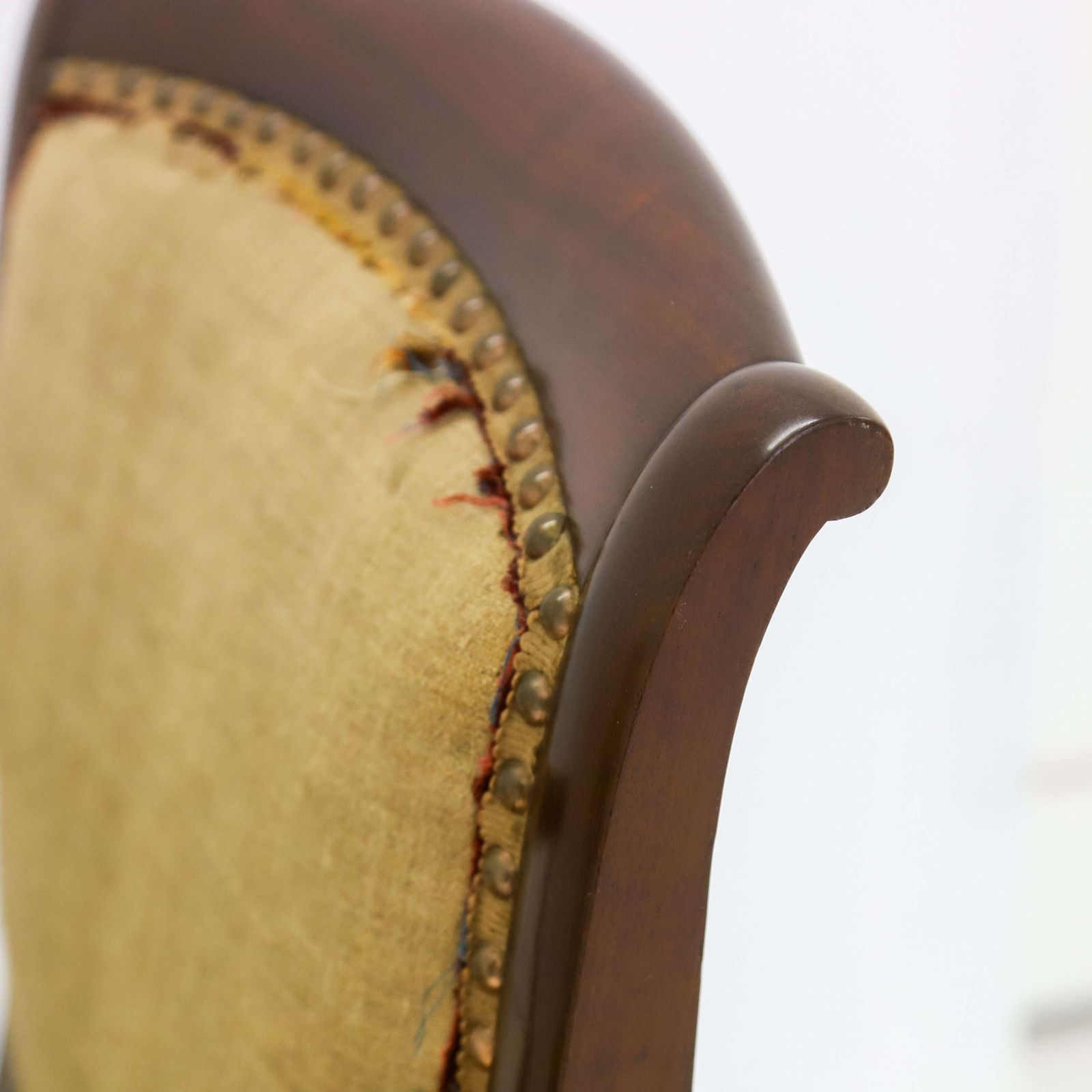Pair Of French Mahogany Fauteuils – Early 19th Century Armchairs With Carved Scroll Arms photo vintage