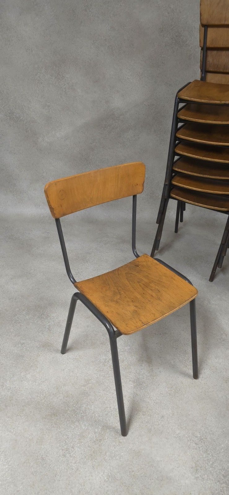 Vintage Industrial Stacking Chairs Steel Style Furniture Plywood & Steel photo buy
