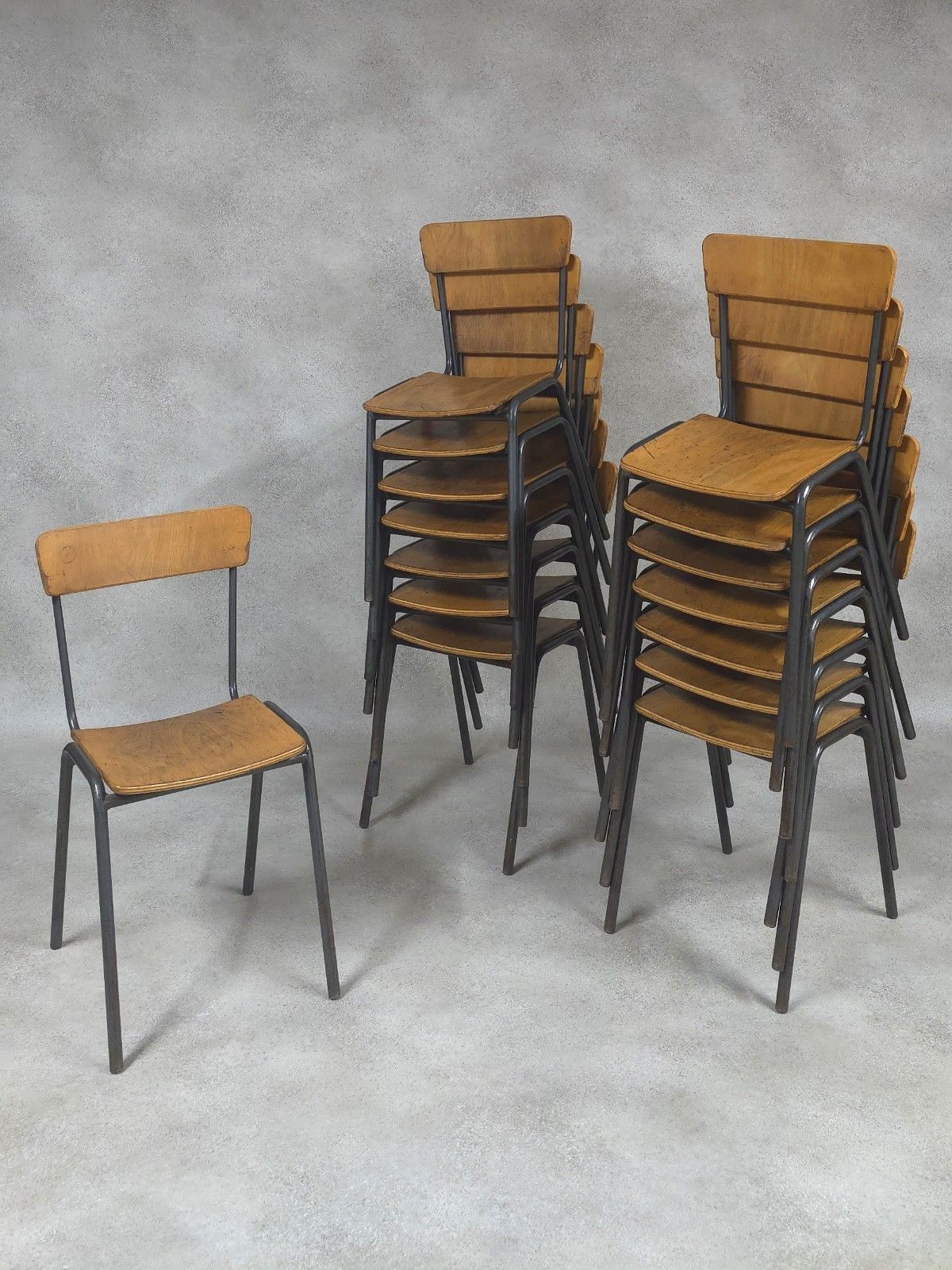 Furniture Vintage Industrial Stacking Chairs Steel Style Furniture Plywood & Steel photo