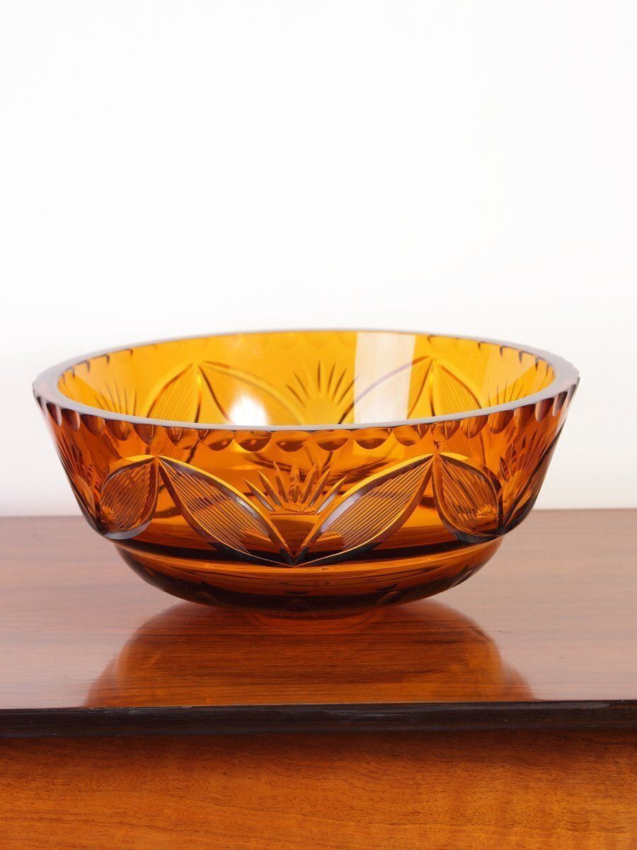 Bohemian Amber  Glass Bowl, Czechoslovakia, 1940s