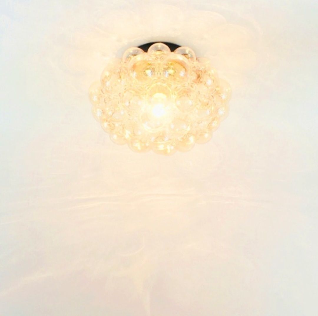 Paire de grands luminaires de plafond mid-century modern en verre bullé ambré, par Helena Tynell pour Limburg, Allemagne, années 1960/1970 photo 1380.0