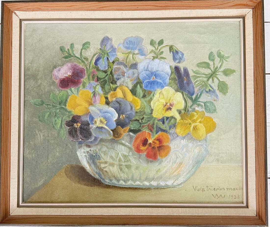 Pansies Before The Darkness 1938 Vintage Swedish Oil Painting