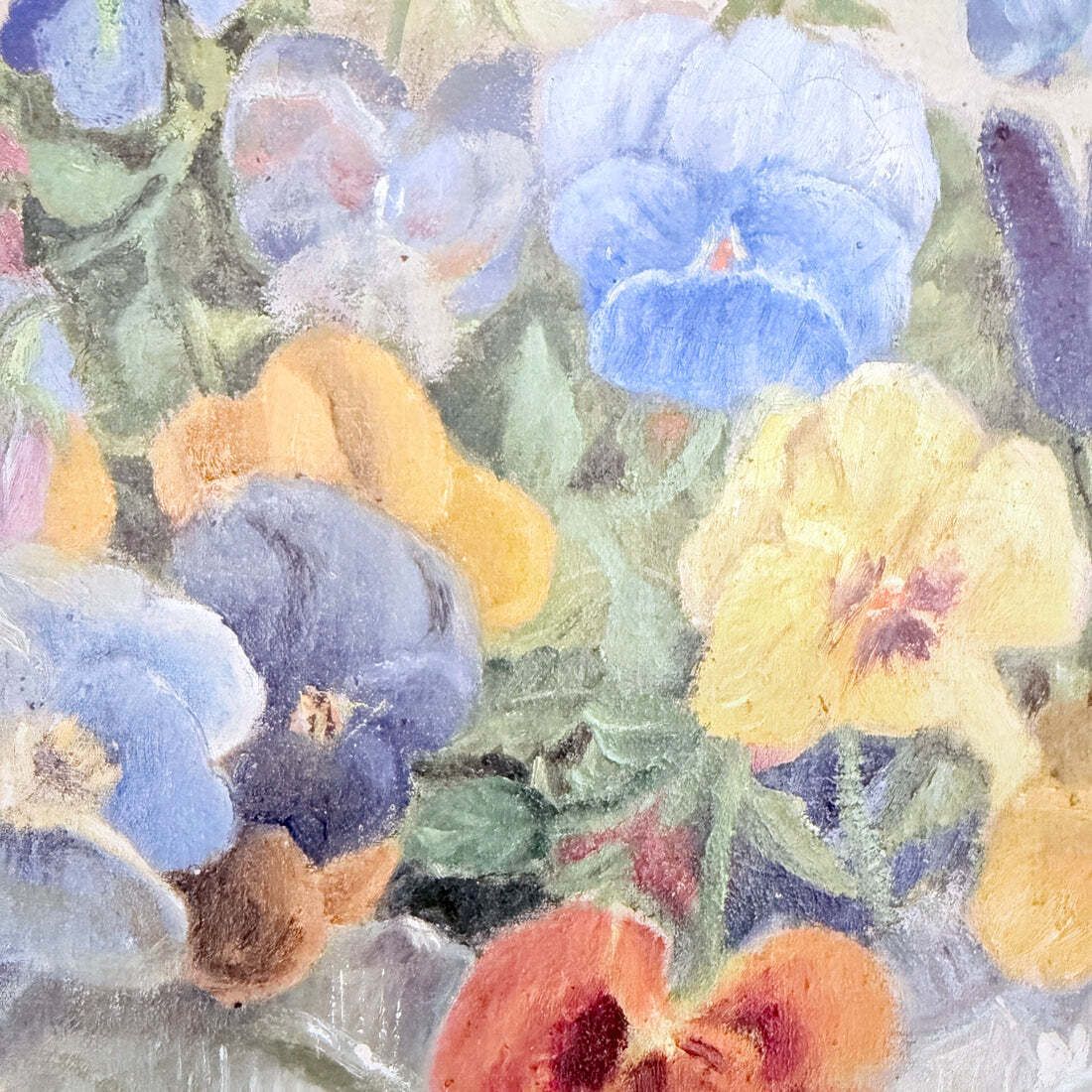 Pansies Before The Darkness 1938 Vintage Swedish Oil Painting photo for sale