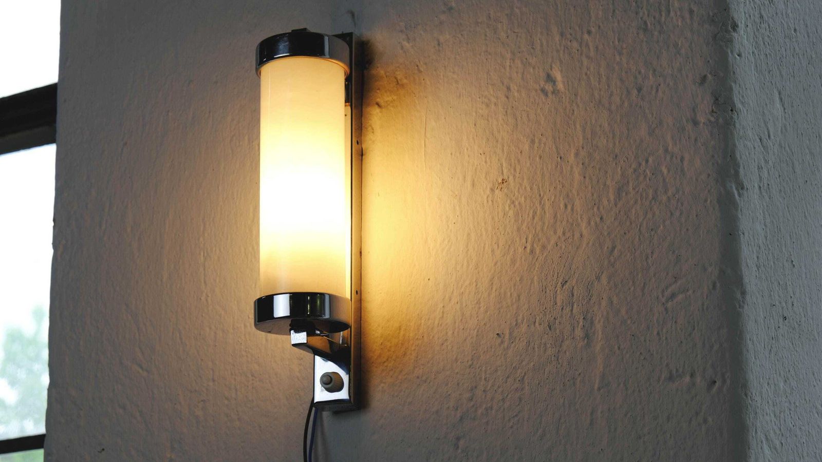 Bauhaus Chrome Wall Lamp By Napako With White Glass Cylinder, Power Cable And Plug, Size M photo furniture