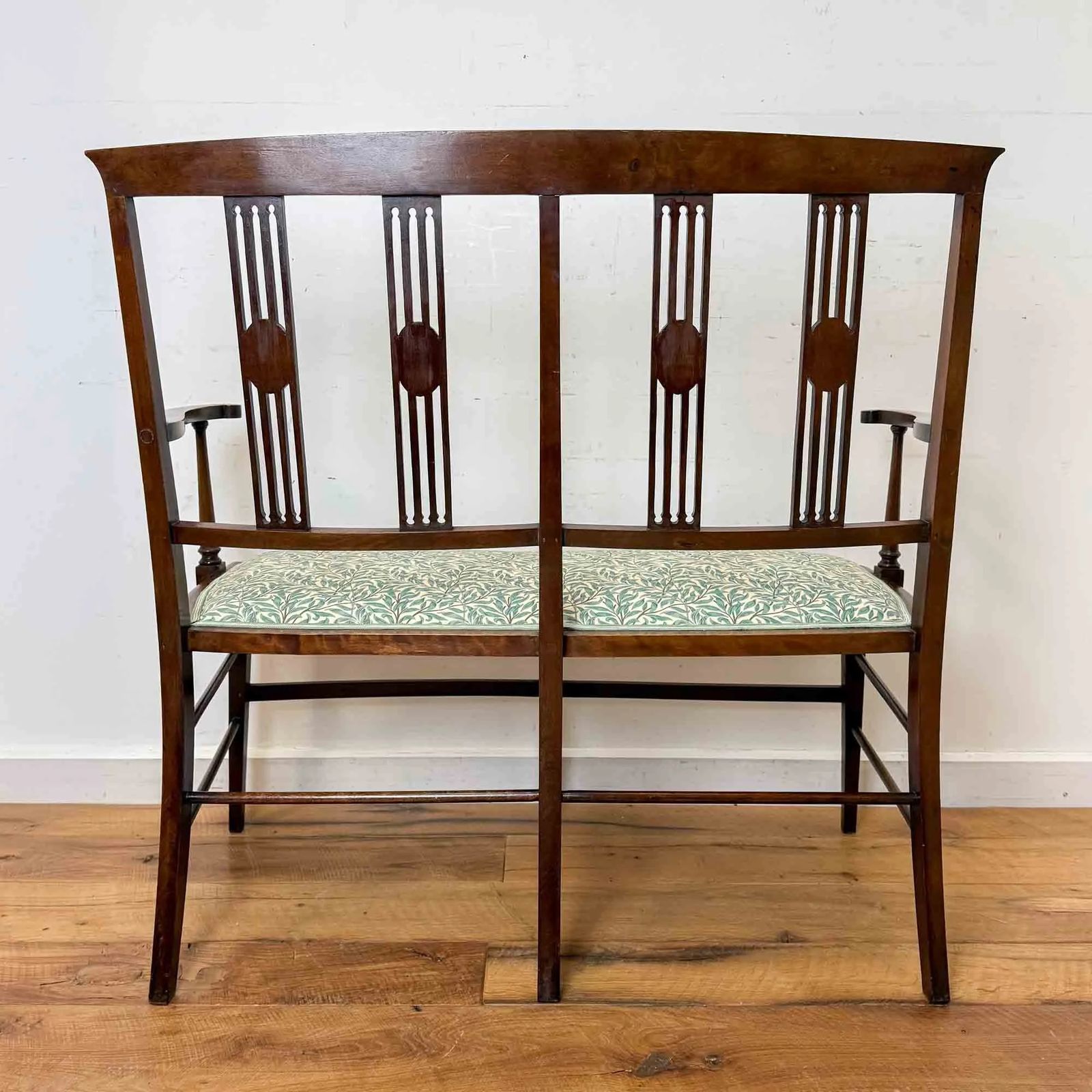 475.0 Edwardian Art Nouveau Inlaid Mahogany Settee photo