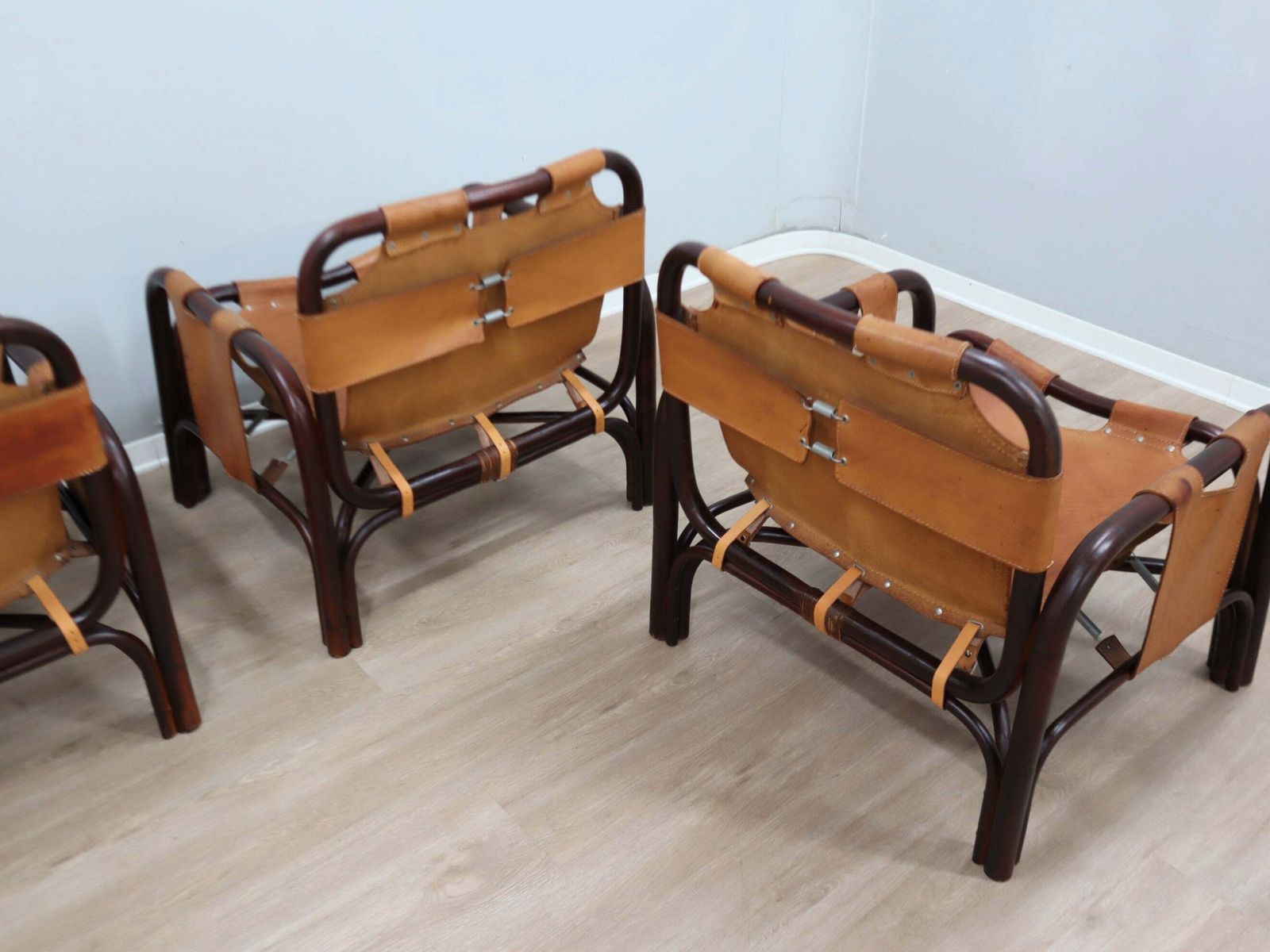 Furniture Mid Century Tito Agnoli Armchair Leather And Bamboo 1960s photo