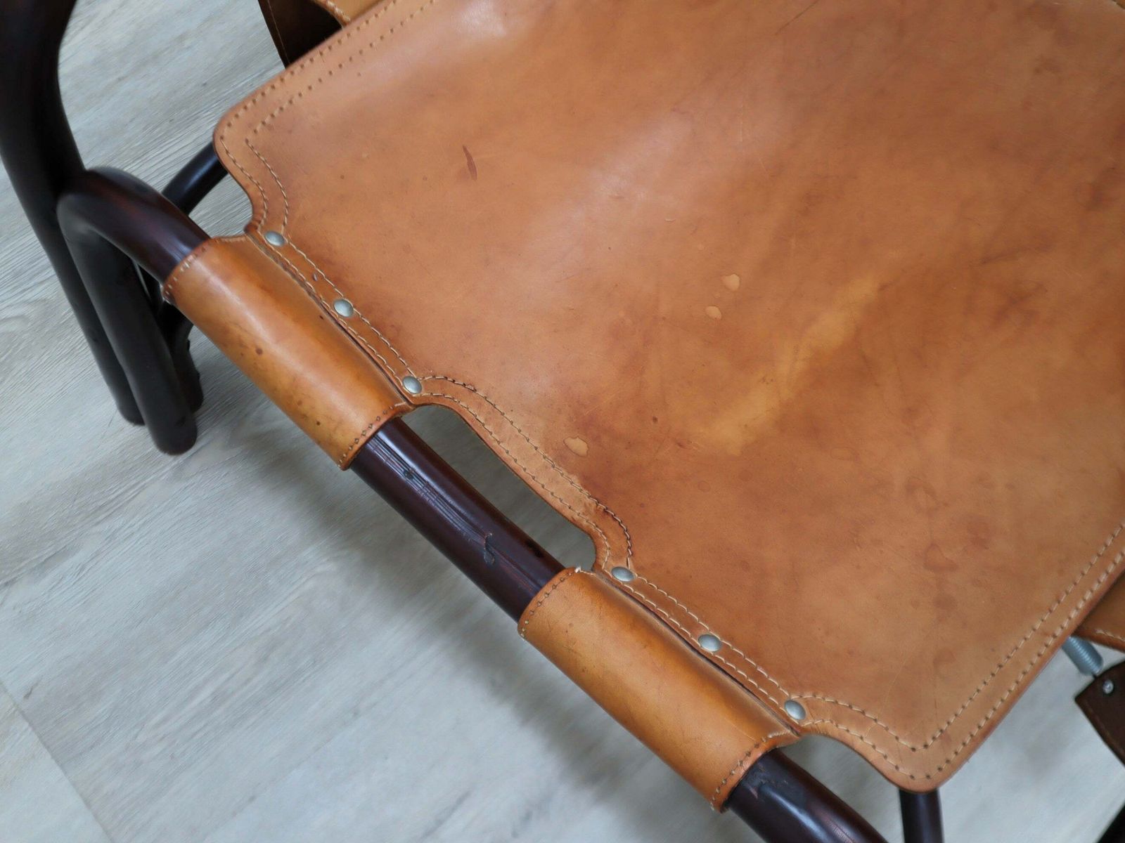 photo buy Mid Century Tito Agnoli Armchair Leather And Bamboo 1960s