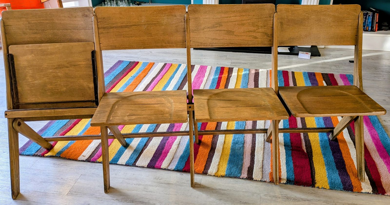 Pair Of Matching Antique Folding Bench With Flip Up Seat/ Cinema Seats photo furniture
