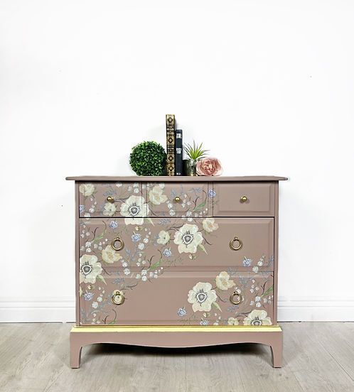 Pink Floral Stag Oversized Bedside Cabinets  Vintage Pair Uk photo vinterior