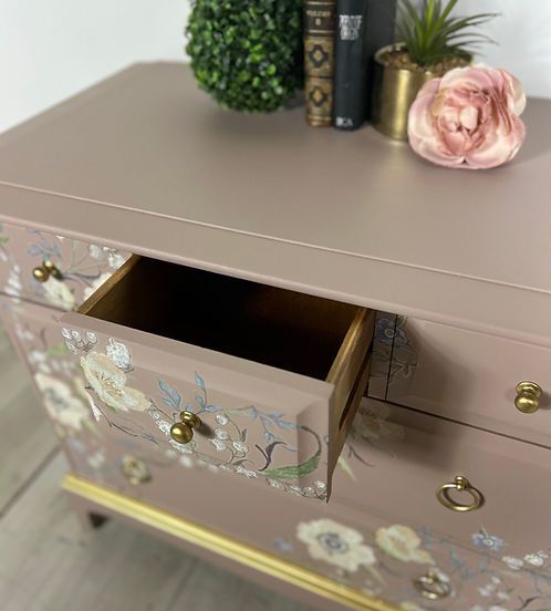Pink Floral Stag Oversized Bedside Cabinets  Vintage Pair Uk photo buy