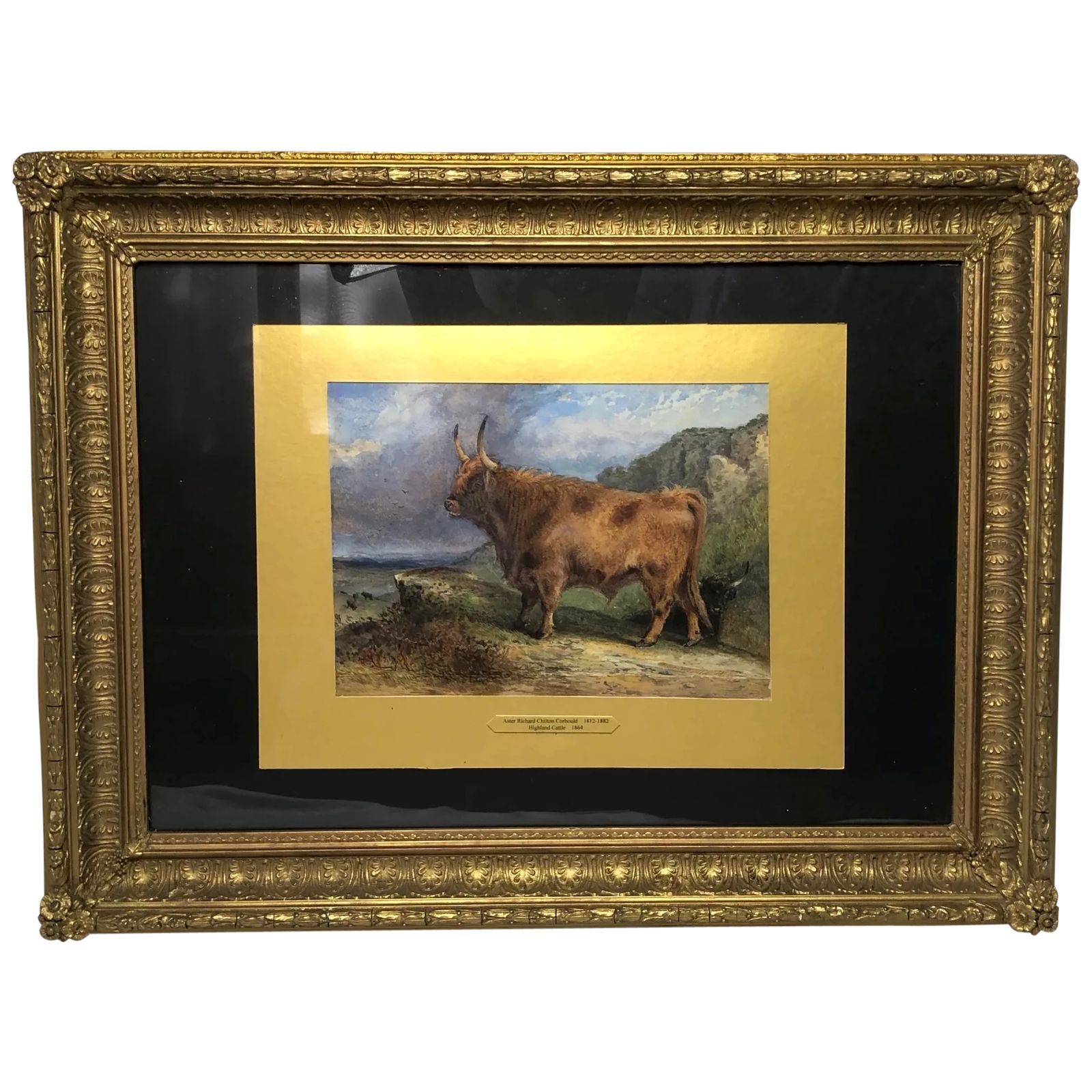 19e-eeuws Schots Highlands schilderij met vee, Aster Richard Chilton Corbould
