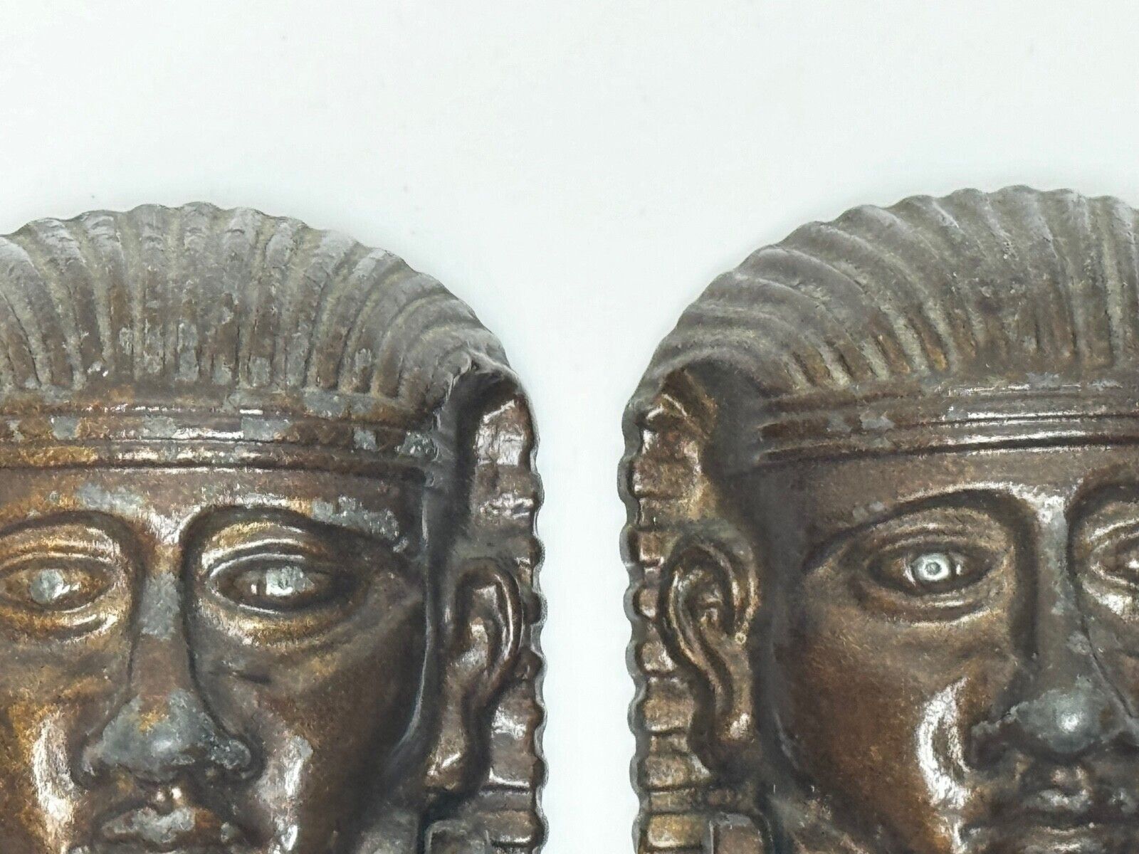 Pair Antique Neoclassical 19th Century Egyptian Sphinx Mask Bronze Door Knockers photo 1200.0