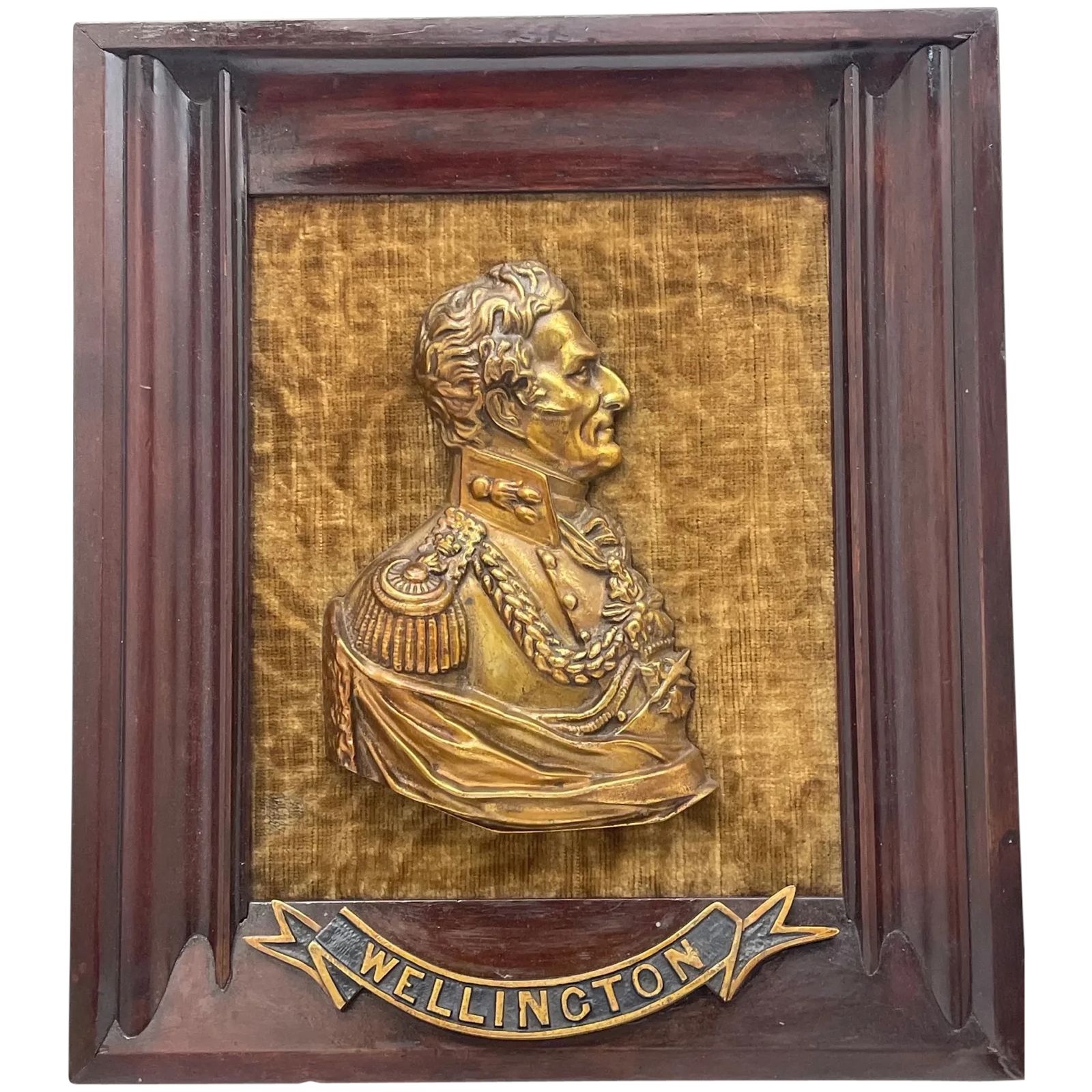 Early Victorian Gilded Ormolu Bronze Portrait Duke Wellington Wall Plaque Sculpture