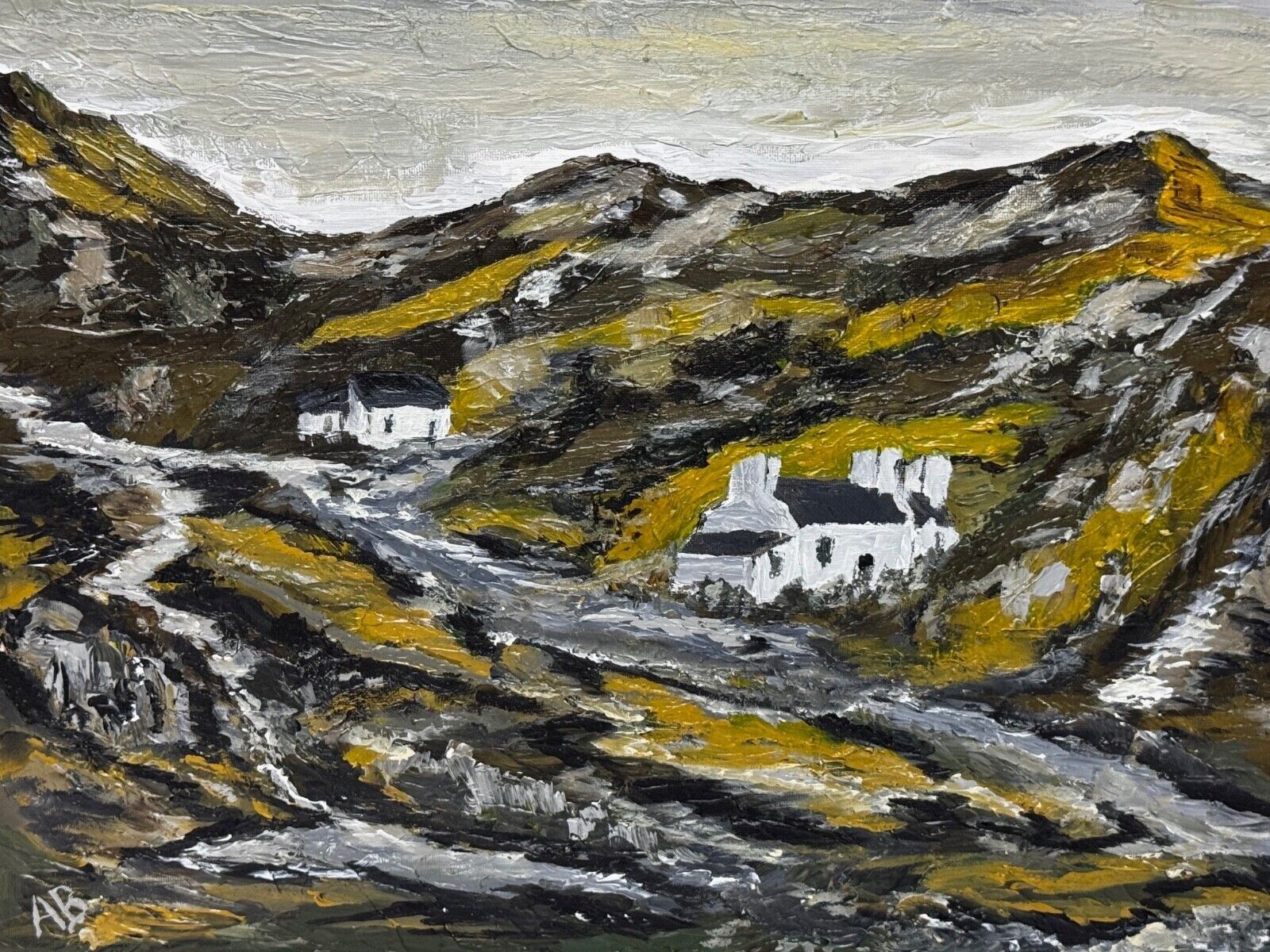 Welsh Landscape Painting Cottages, Carneddau Mountains Snowdonia After Kyffin Williams photo furniture