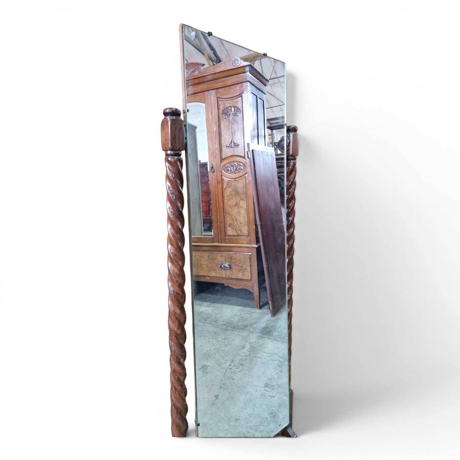 Vintage Cheval Mirror Barley Twist Stand Early 20th Century Tilting Mirror Oak photo vintage