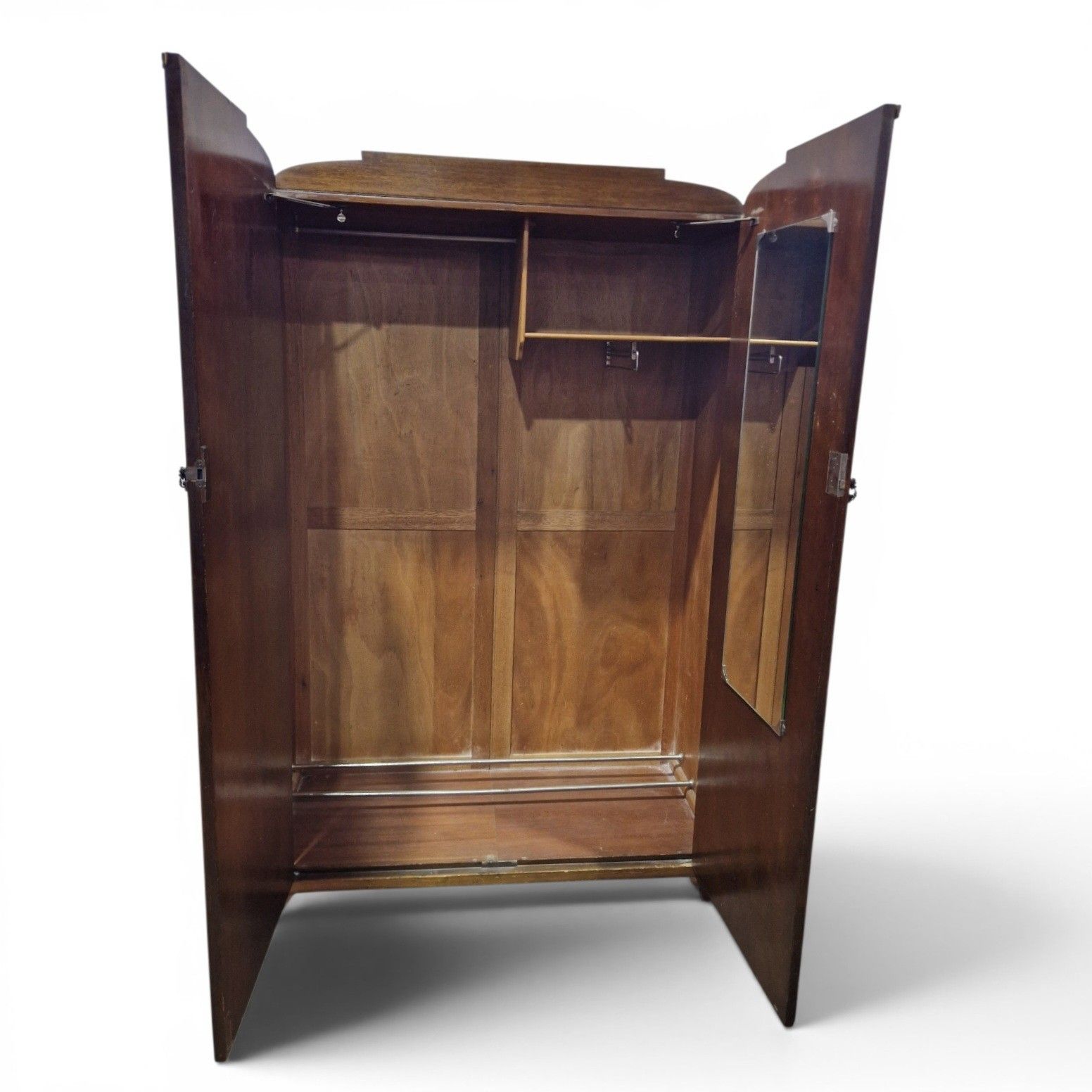 250.0 Art Deco Walnut Wardrobe Armoire Antique Vintage Figured Double Doors Carved photo