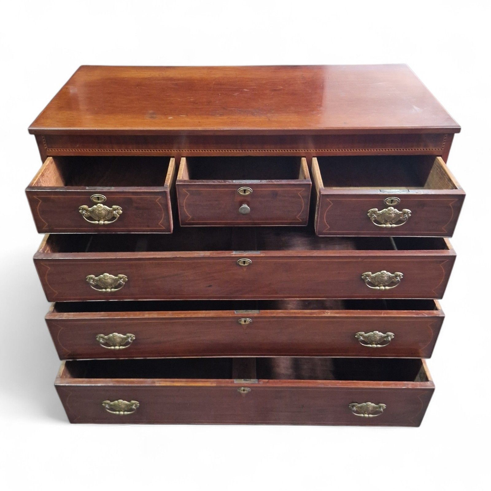 Antique Georgian Mahogany Chest Of Drawers Inlaid 6 Drawer Large Chest photo 295.0