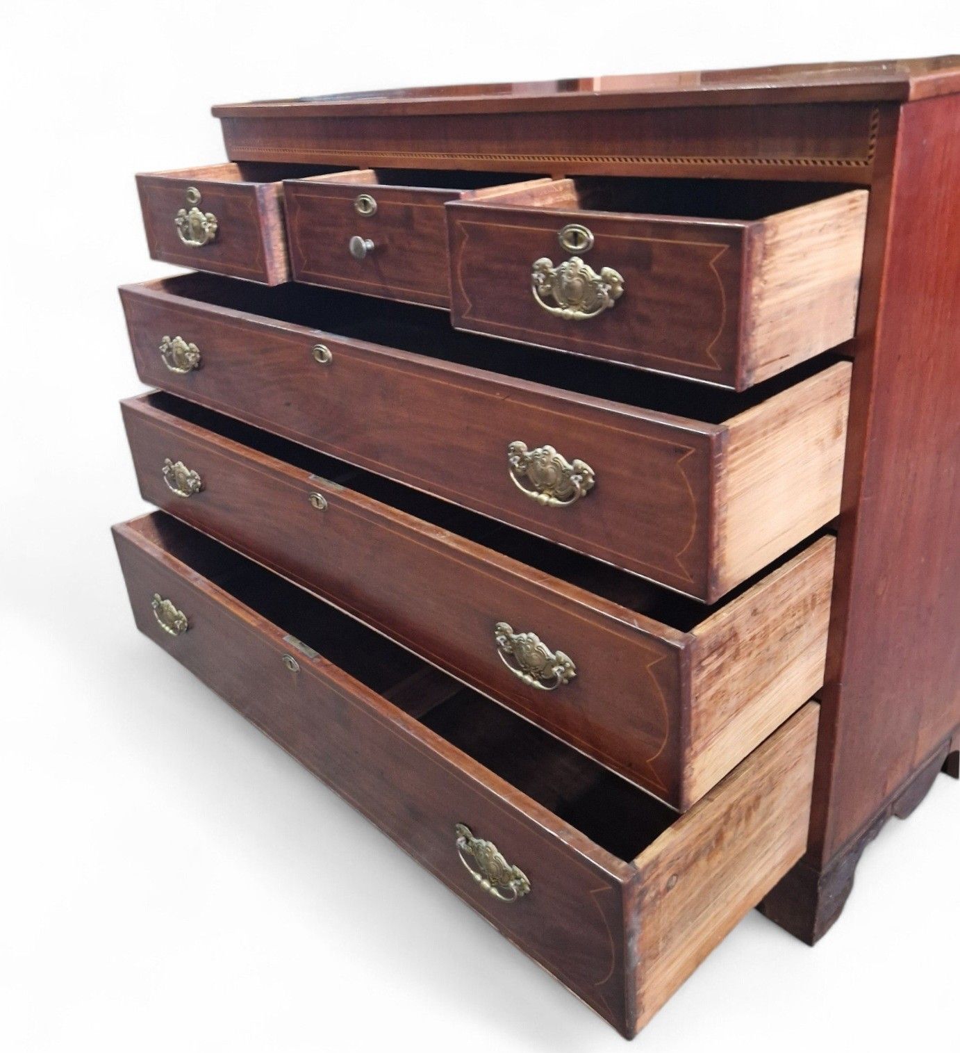Antique Georgian Mahogany Chest Of Drawers Inlaid 6 Drawer Large Chest photo vinterior
