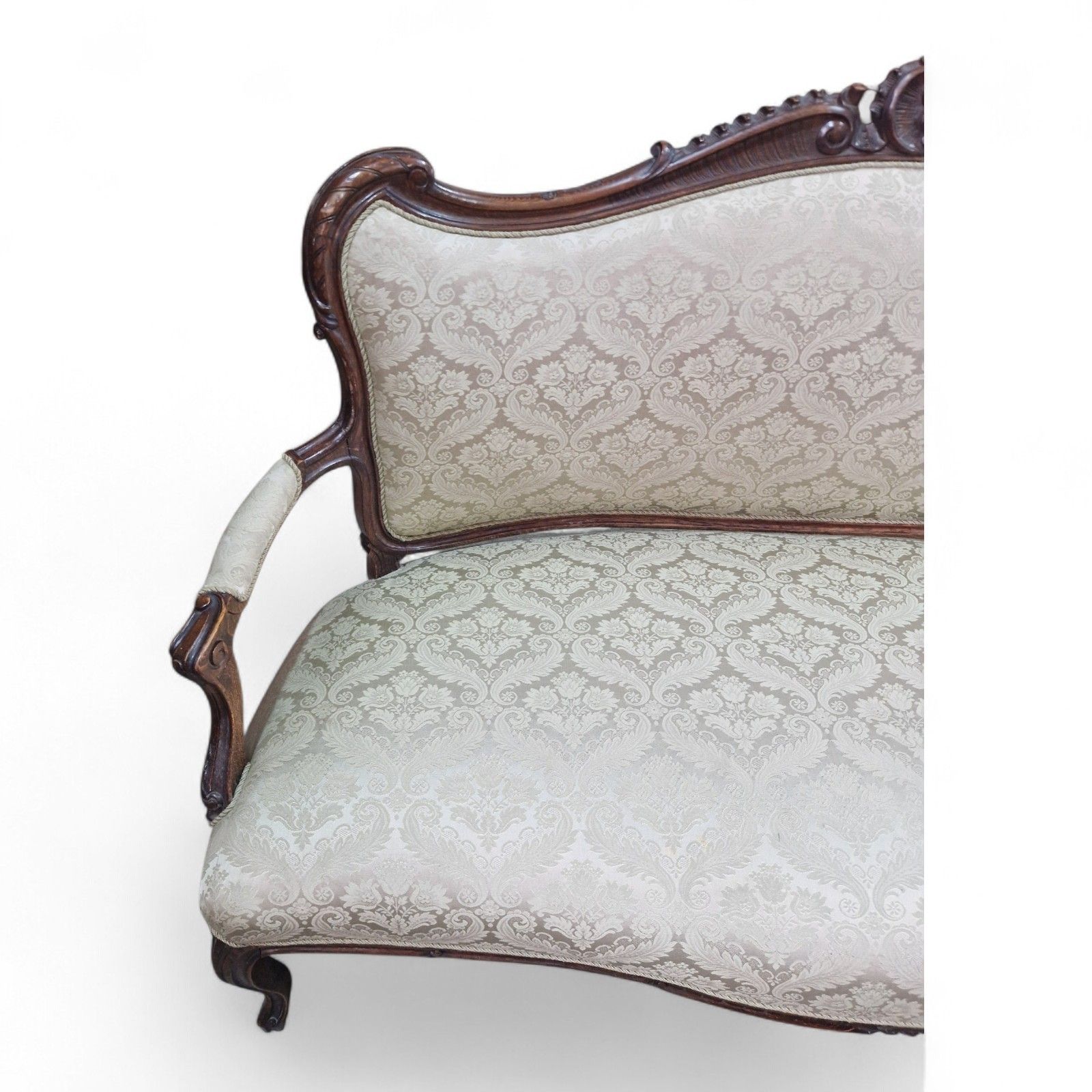 Furniture Antique Style French Carved Sofa Settee Louis XV Walnut Upholstered Seat photo