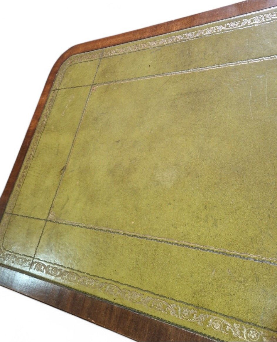 photo furniture Antique Style Games Table Coffee Table Green Leather Top Paw Feet Castors Large