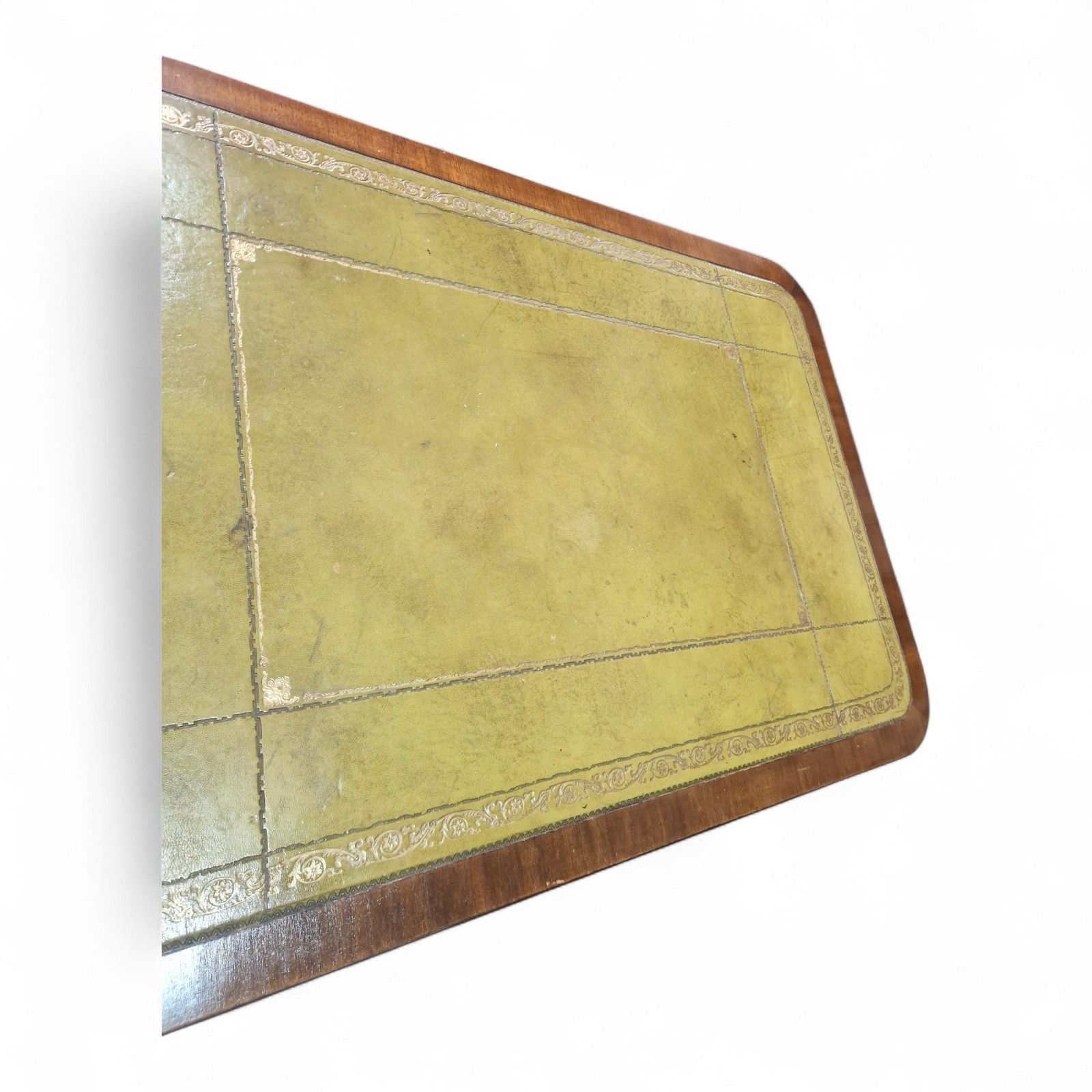 Furniture Antique Style Games Table Coffee Table Green Leather Top Paw Feet Castors Large photo