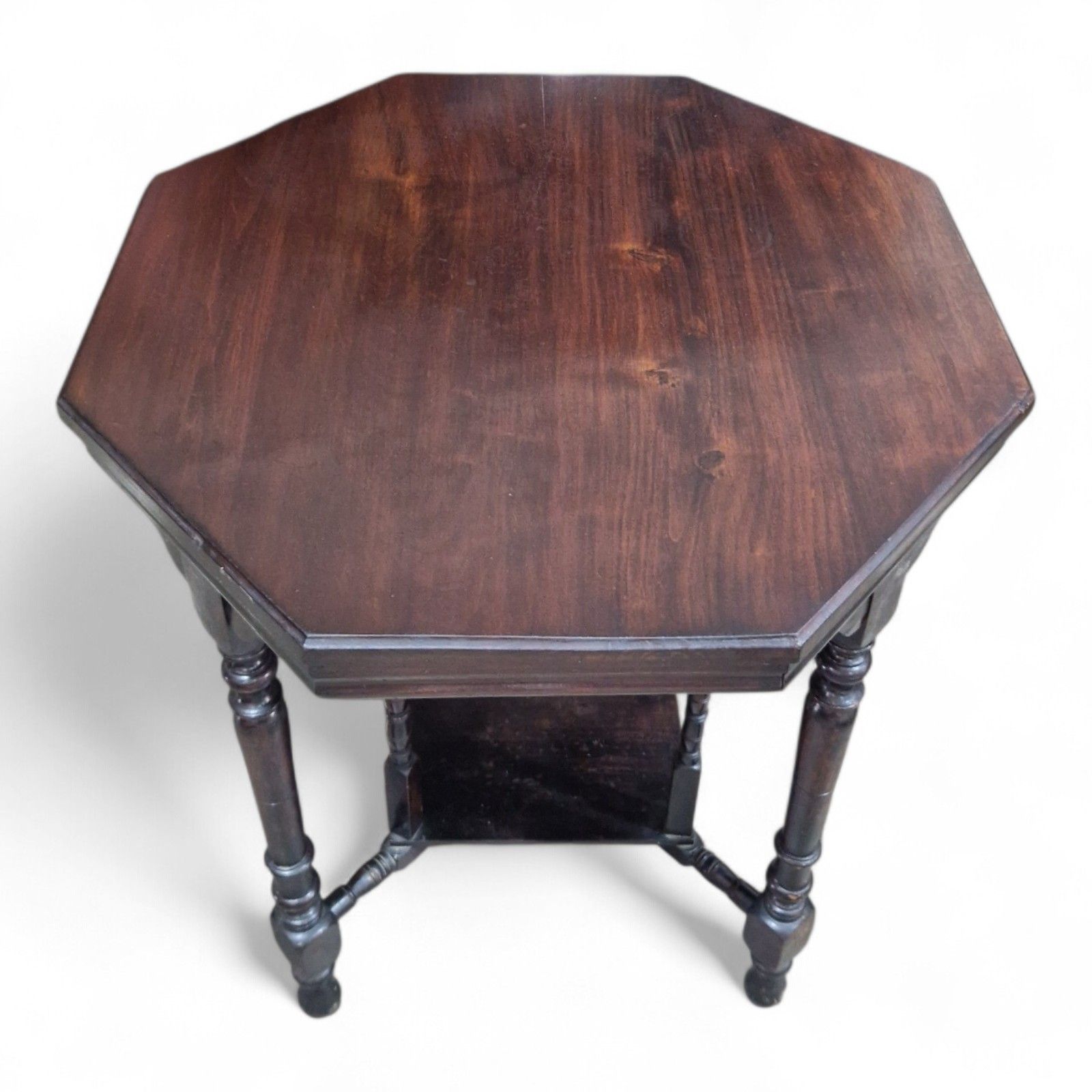Victorian Octagonal Occasional Table 2 Tier Solid Wood Turned Supports Antique