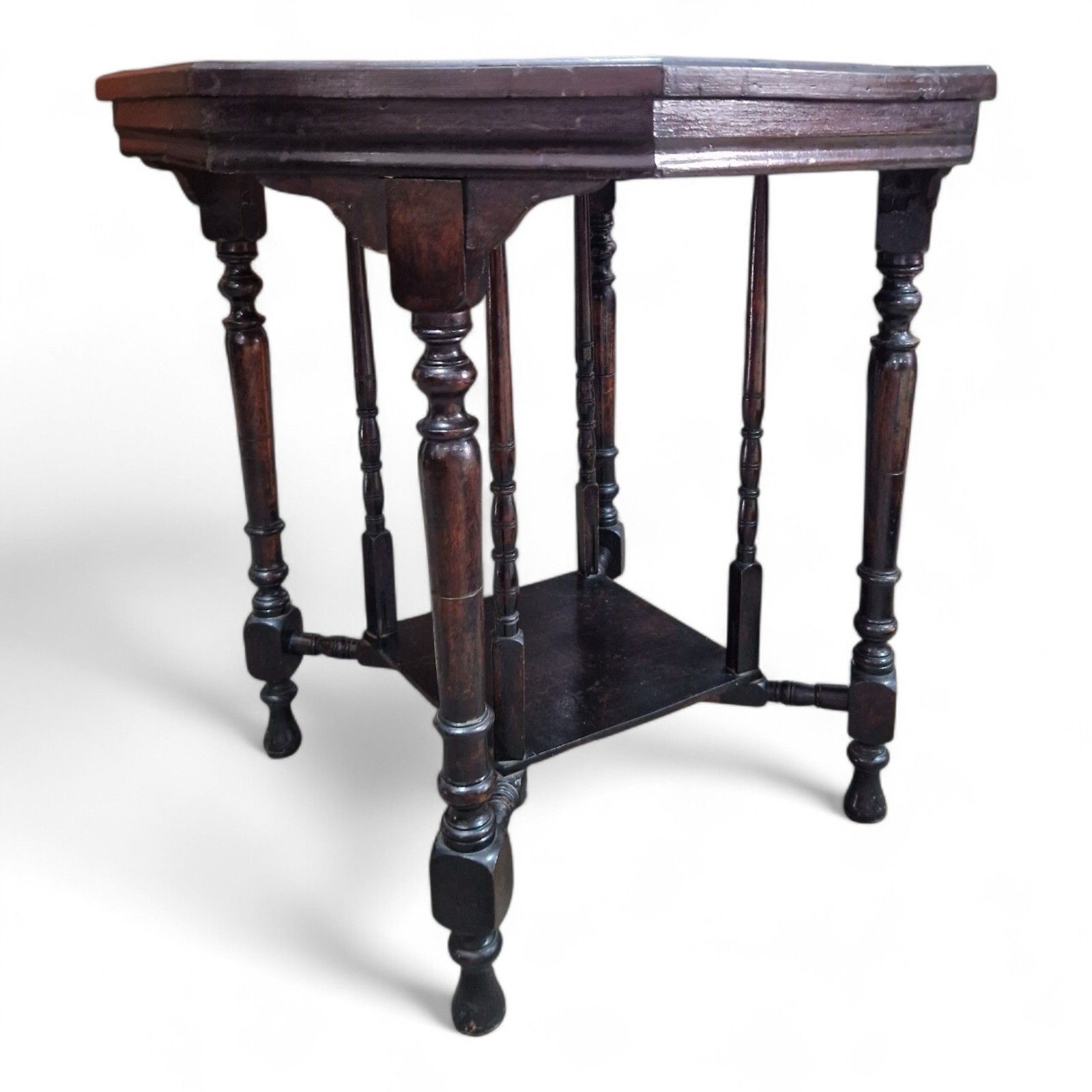 Victorian Octagonal Occasional Table 2 Tier Solid Wood Turned Supports Antique photo for sale