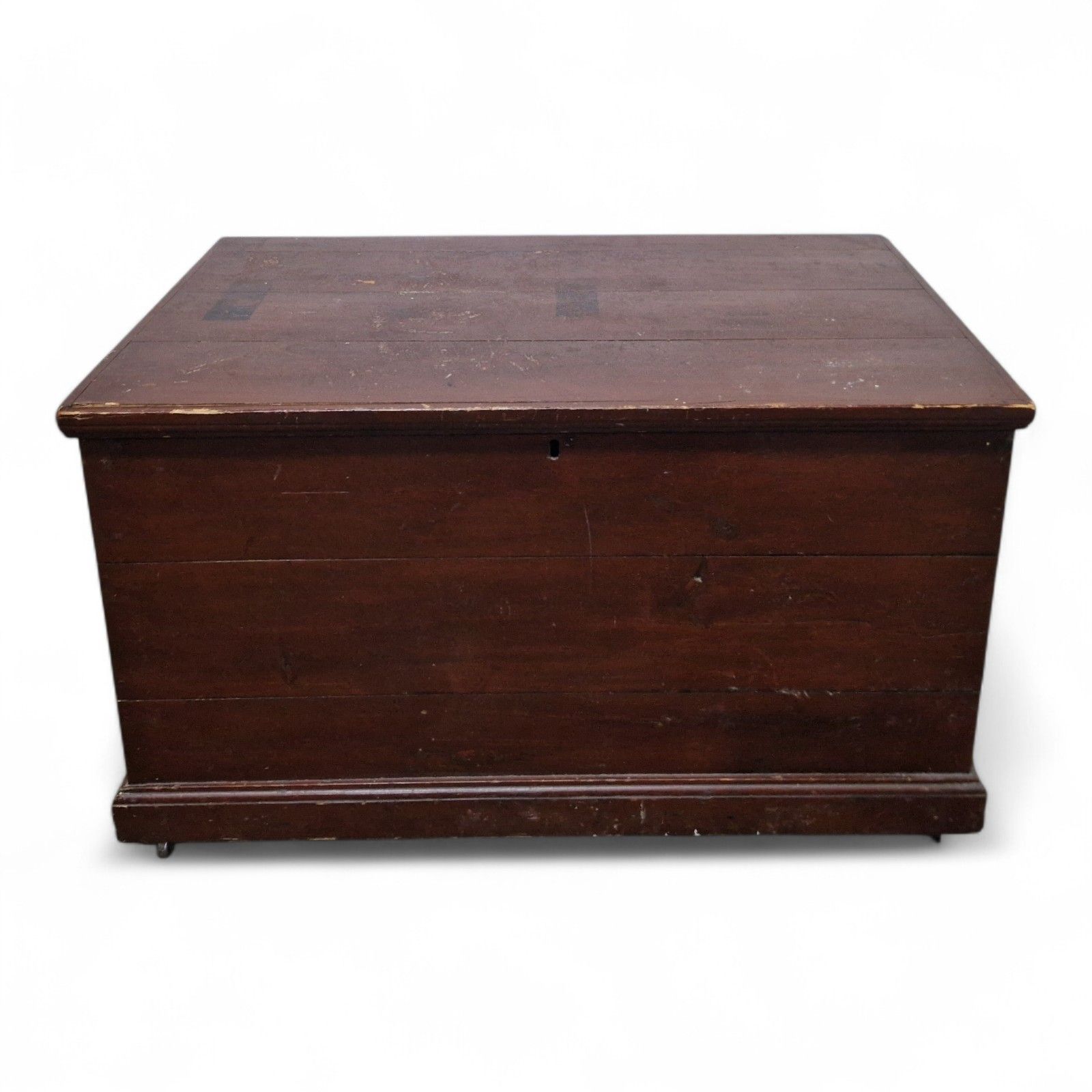 180.0 Antique Victorian Pine Box Flat Top Blanket Chest Wooden Storage Trunk photo