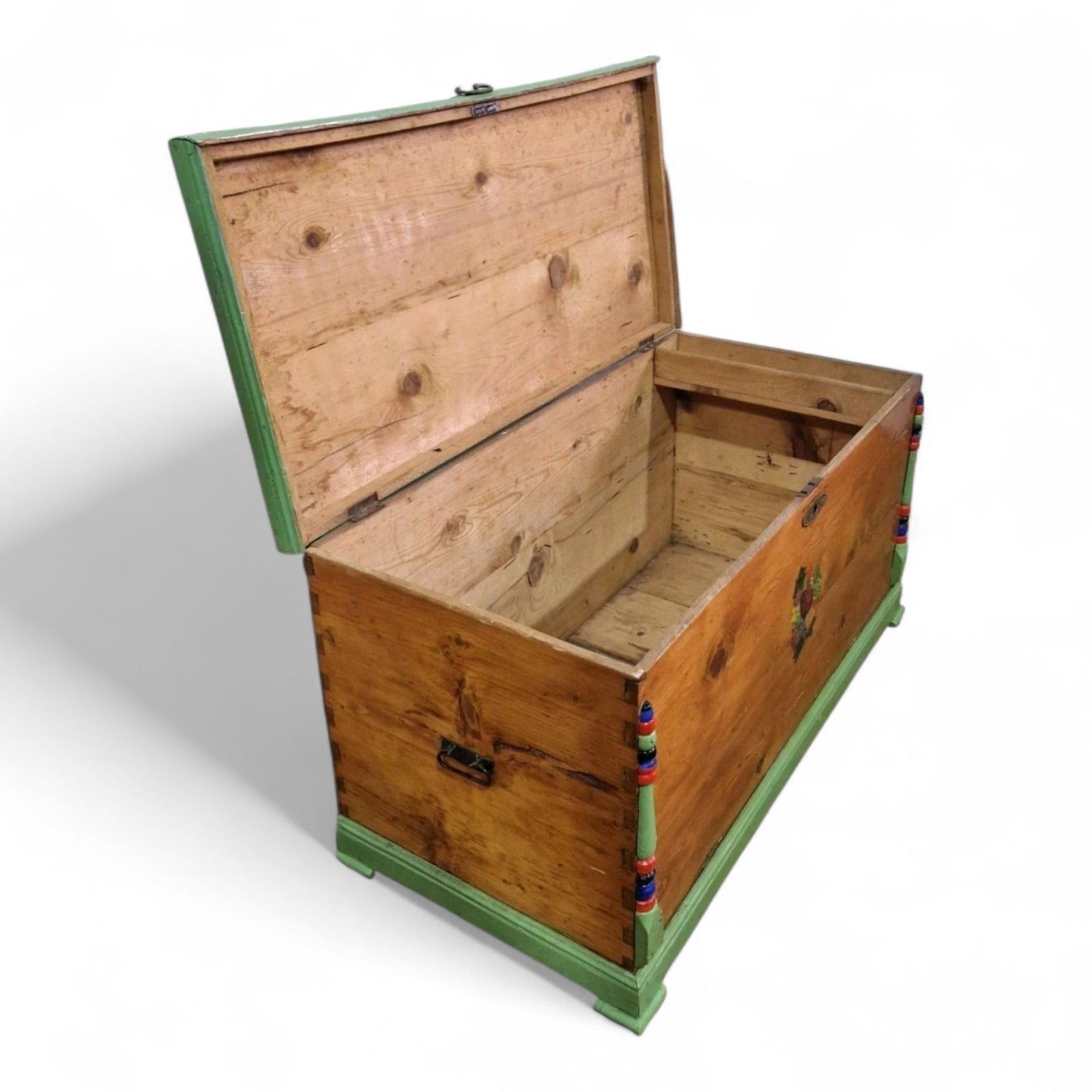 Pine Blanket Box Antique Wood Hand Painted Scandinavian Folk Art Storage Chest photo furniture