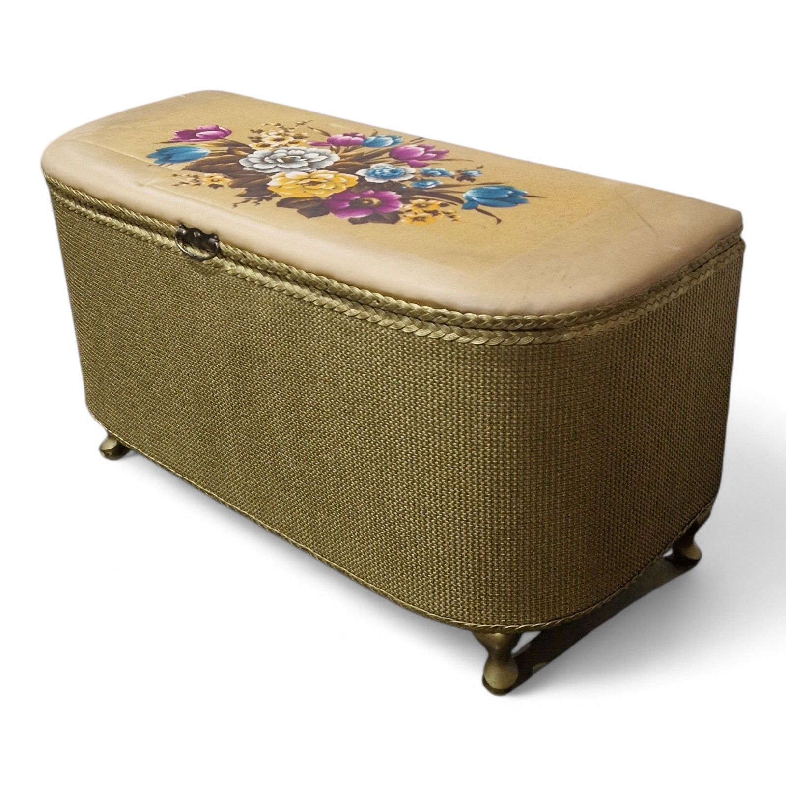 Vintage Blanket Box Upholstered Top Floral Motif Lift Up Lid Storage Trunk photo furniture