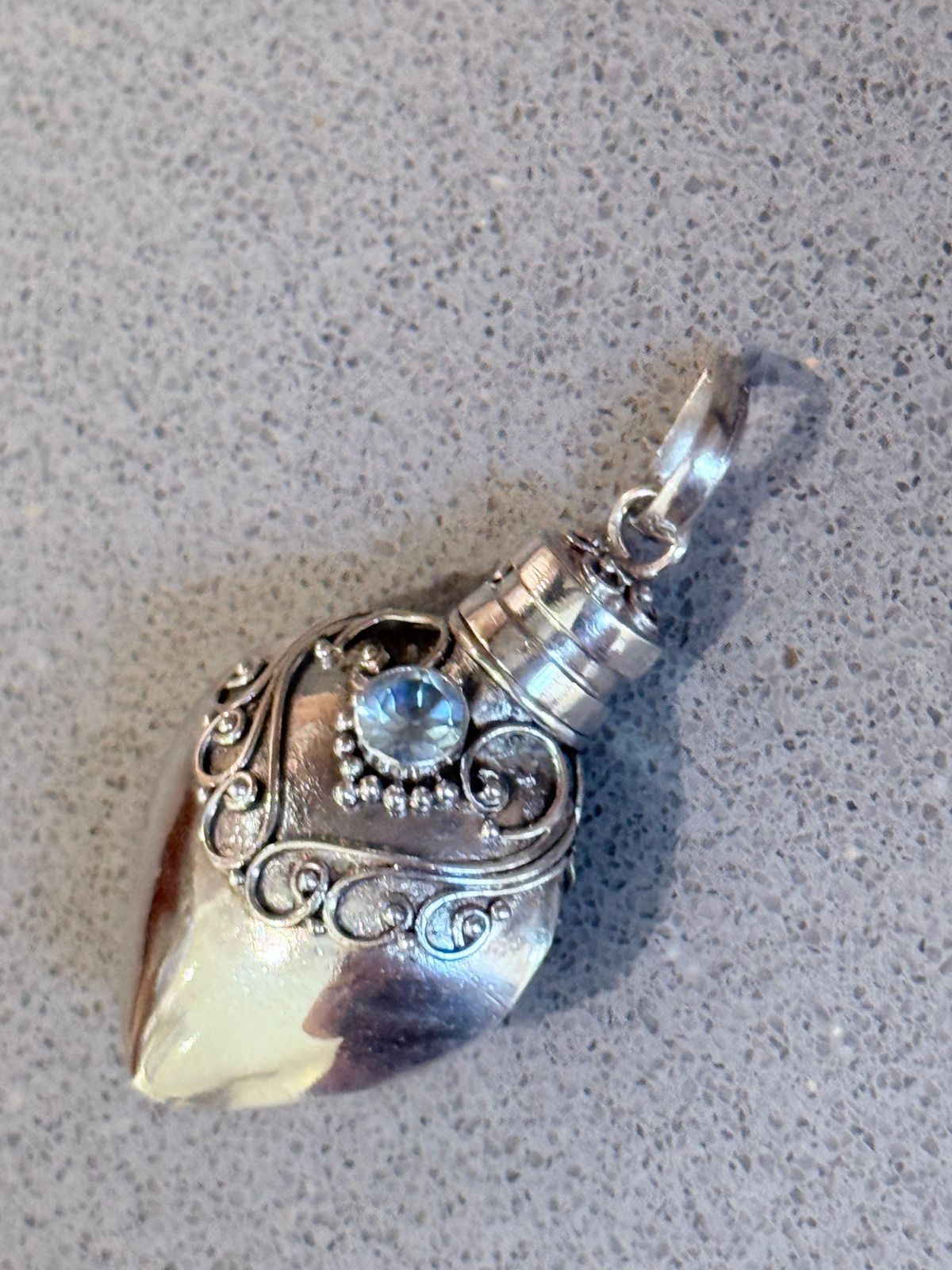 Vintage Sterling Silver Perfume Holder Pendant With Blue Stone, Ornate Filigree photo vintage