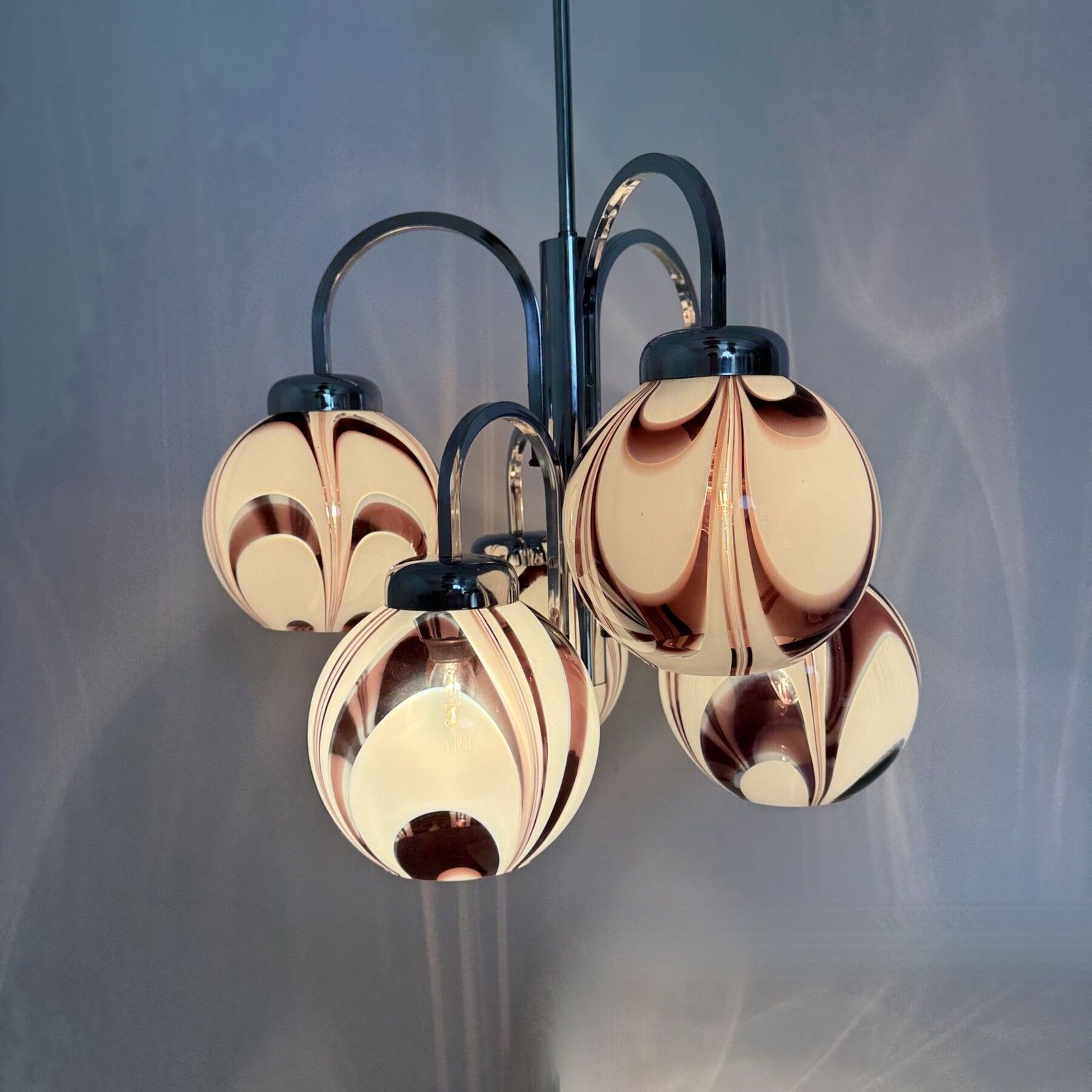 Xl Italian Purple And White Murano Glass Swirl Chandelier , 1970s photo vintage