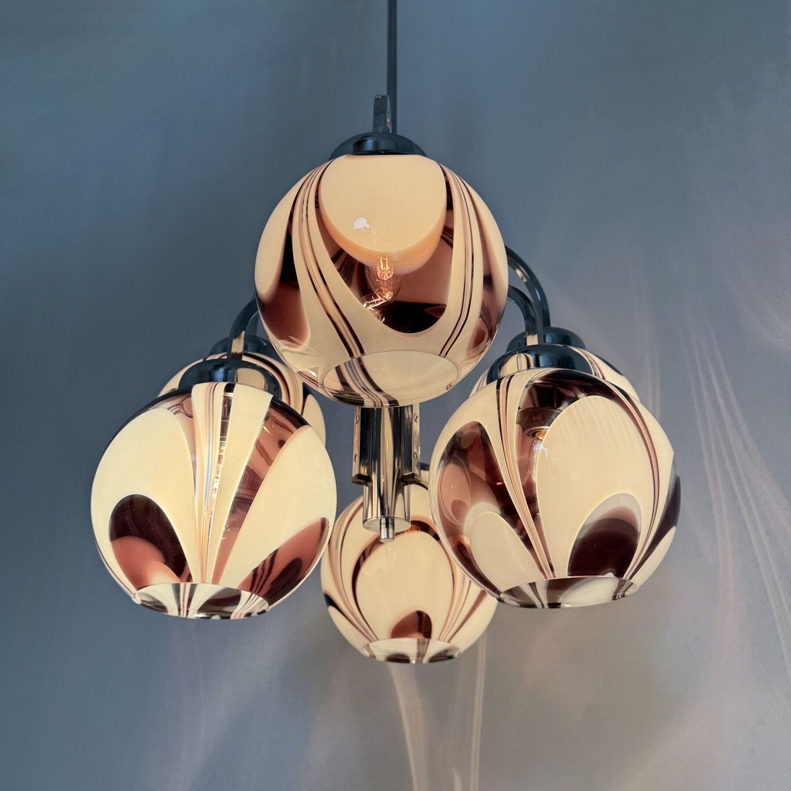 photo for sale Xl Italian Purple And White Murano Glass Swirl Chandelier , 1970s