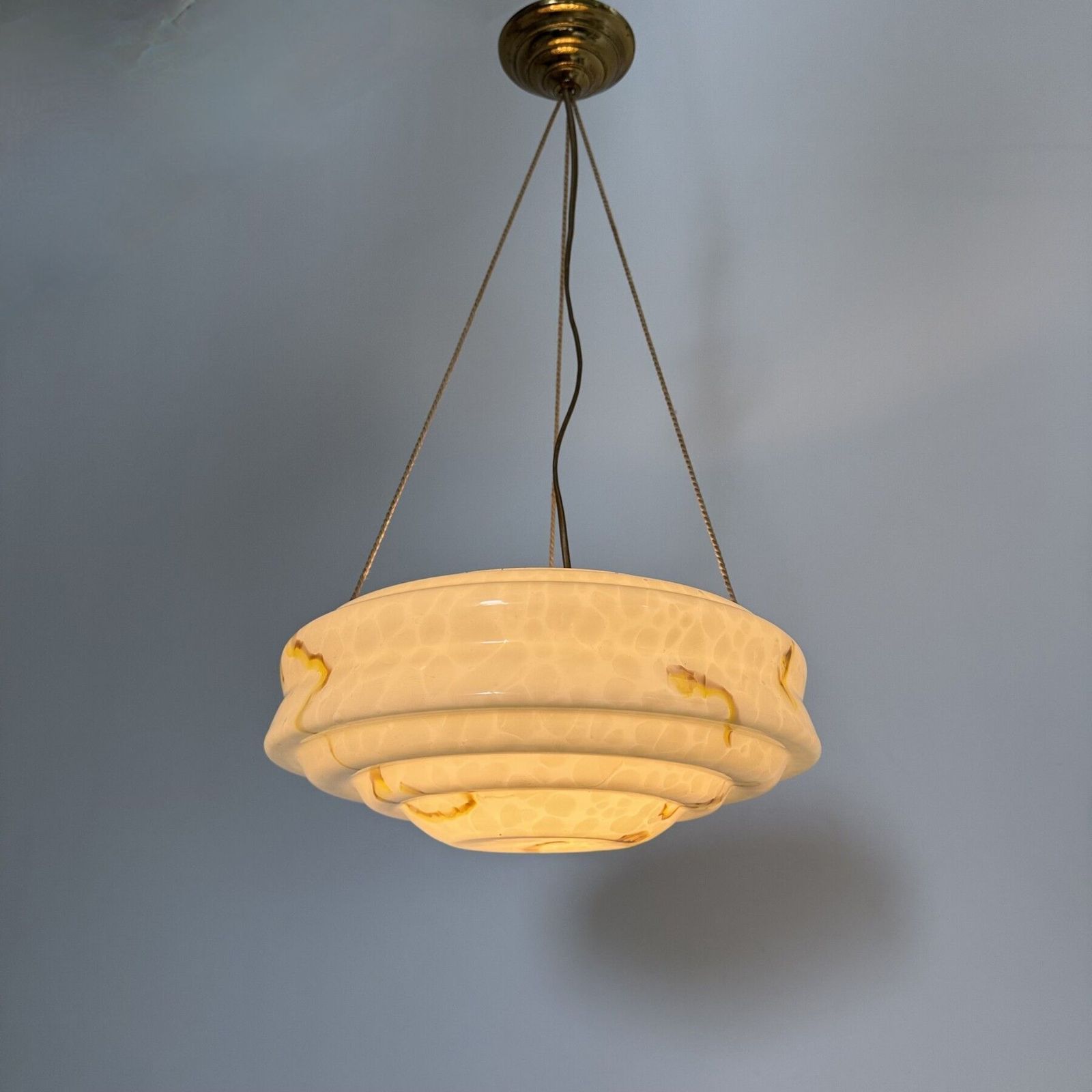 Art Deco Glass Hanging Lamp , 1950s photo Lighting