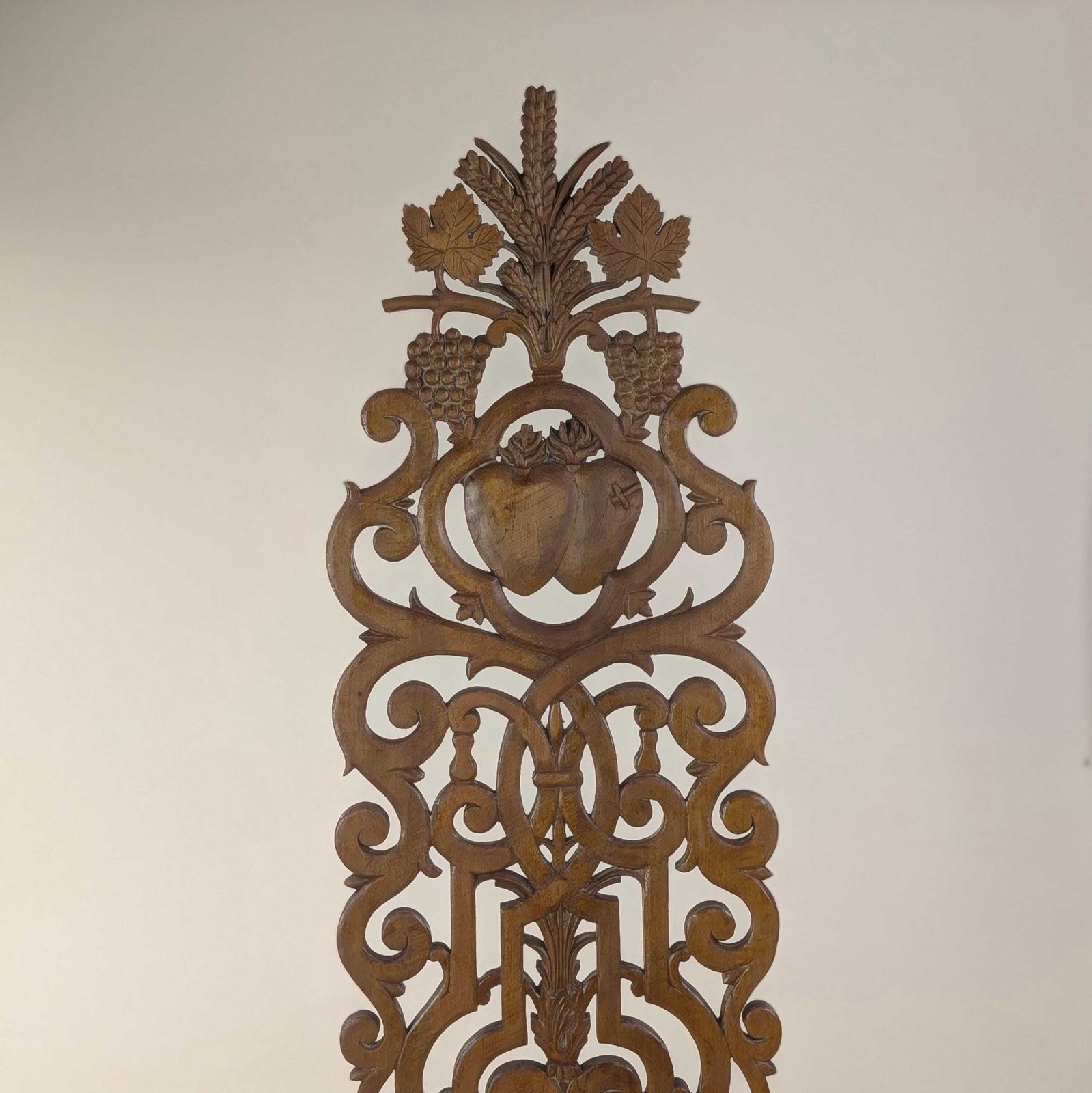 Carved Wood Religious Altar Fragment, 19th Century French Catholic Church Pediment, Sacred Heart Eucharist Wheat Grapes Plaque photo buy