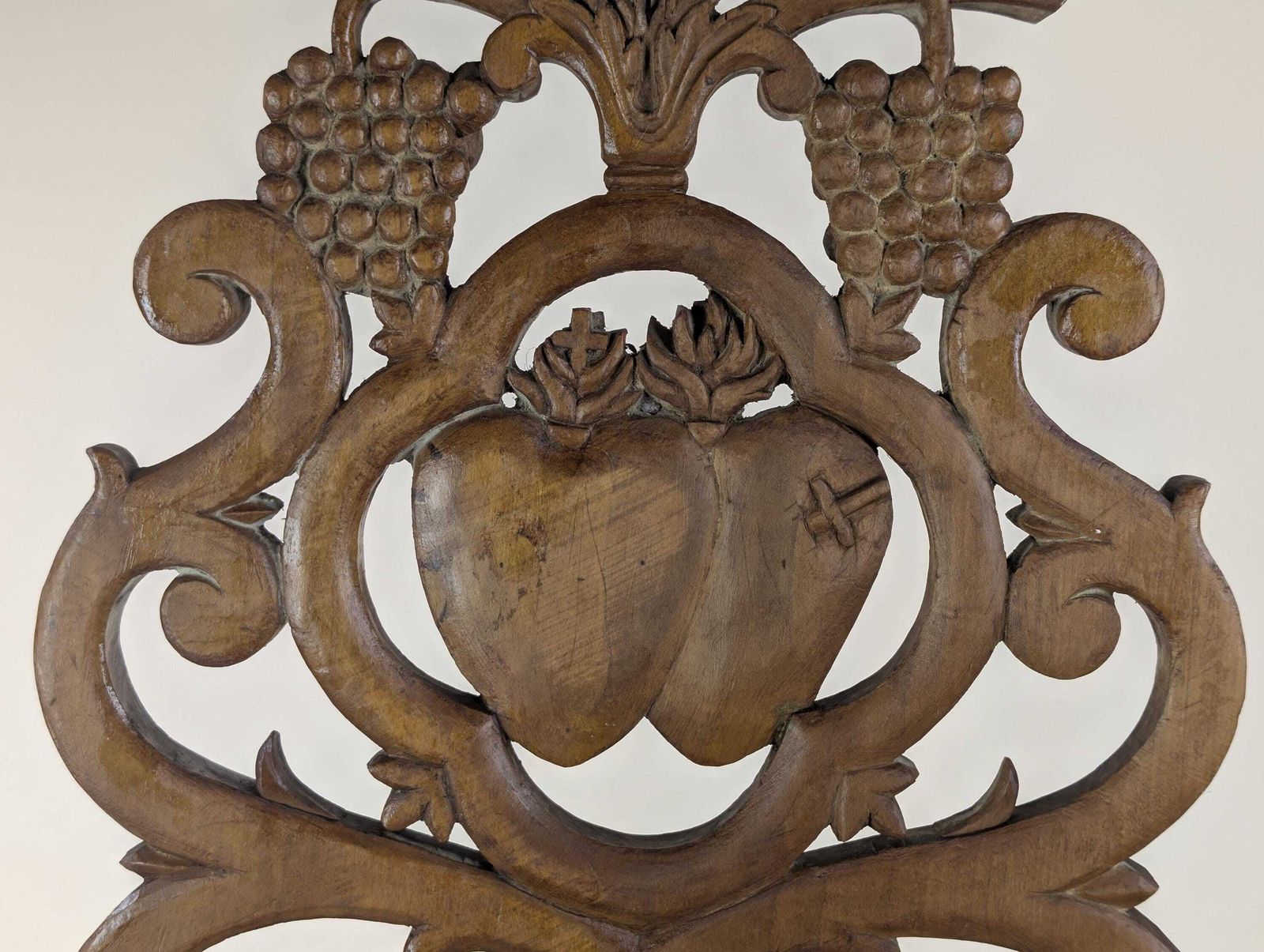 photo for sale Carved Wood Religious Altar Fragment, 19th Century French Catholic Church Pediment, Sacred Heart Eucharist Wheat Grapes Plaque