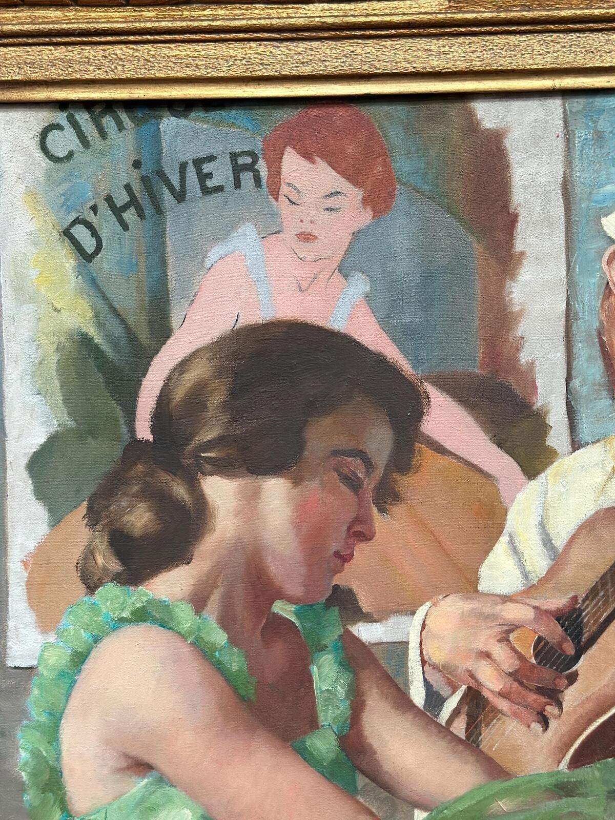 photo for sale Original Early Century French Oil On Canvas – “Woman And Clown” By Philippe De Rougemont – Vintage & Framed – 82 × 70 Cm (32.3" × 27.6"