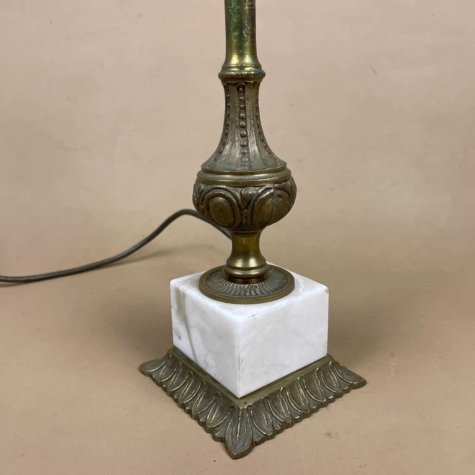 White Onyx Marble Lamp Light Bedside Brass Gold Metal Ornate Detail Vintage Square Base Pillar Column Antique Vintage Stone Side photo furniture
